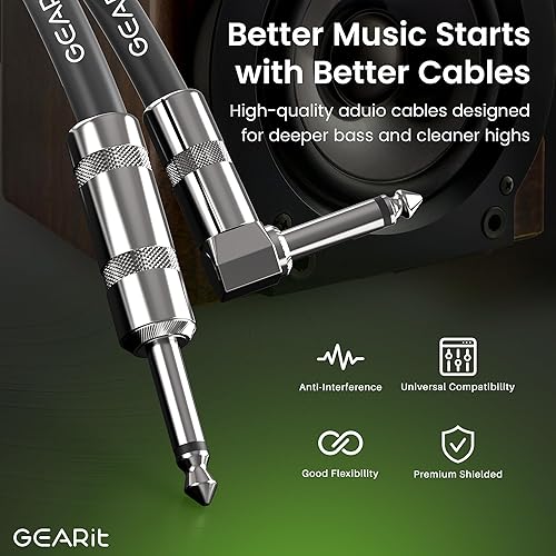 Miniatura 5 de GEARit Cable para instrumentos de audio (15 pies), ángulo recto a recto de 14 de pulgada macho a macho para cable AMP, base y guitarra eléctrica,