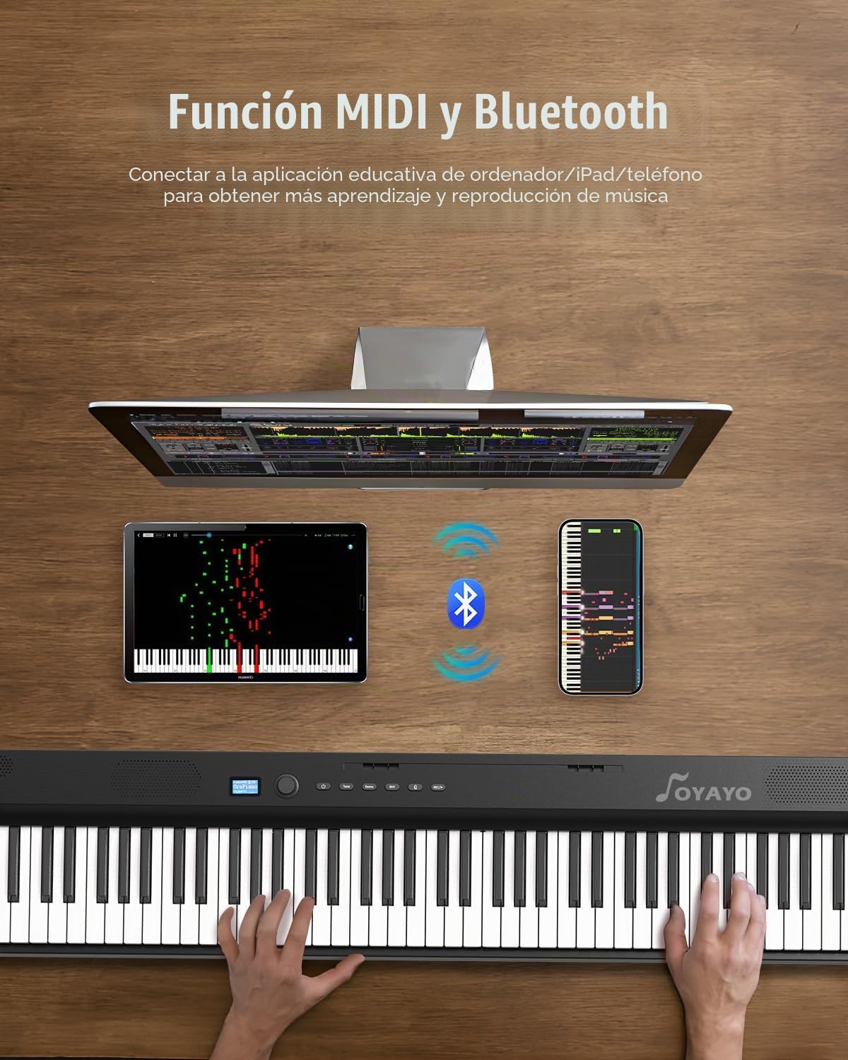 Piano plegable mejorado de 88 teclas, teclado de tamaño completo medio pesado compatible con MIDI, teclado de piano plegable portátil Bluetooth con pedal de sostenimiento y bolsa de piano