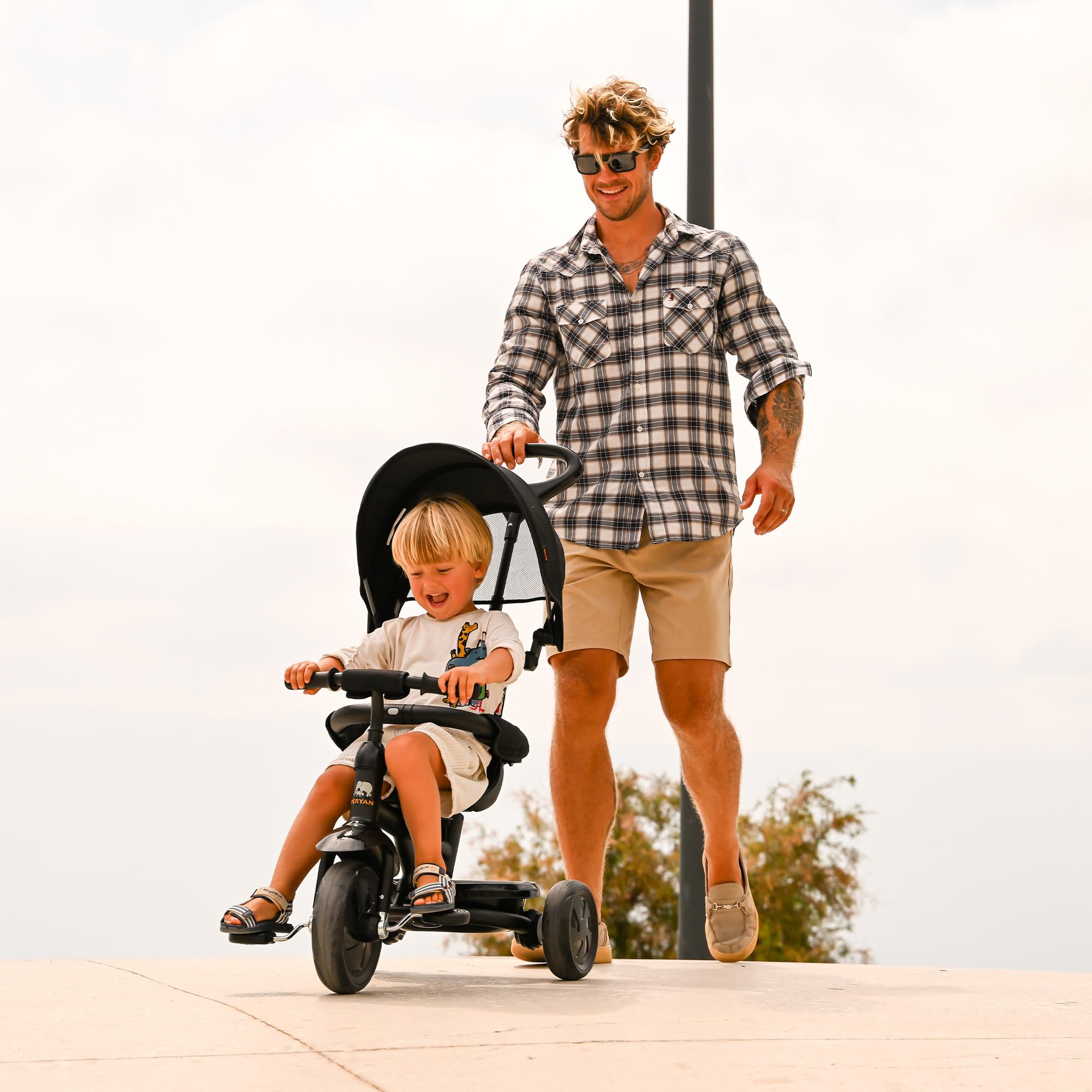 Deryan Tricycle Bébé Adventurer de 9 Mois à 25 kg, Draisienne Évolutif, Velo Poussette, Trike Bebe, Capote dépliable avec Pare-Soleil, Léger, Rangement, Noir