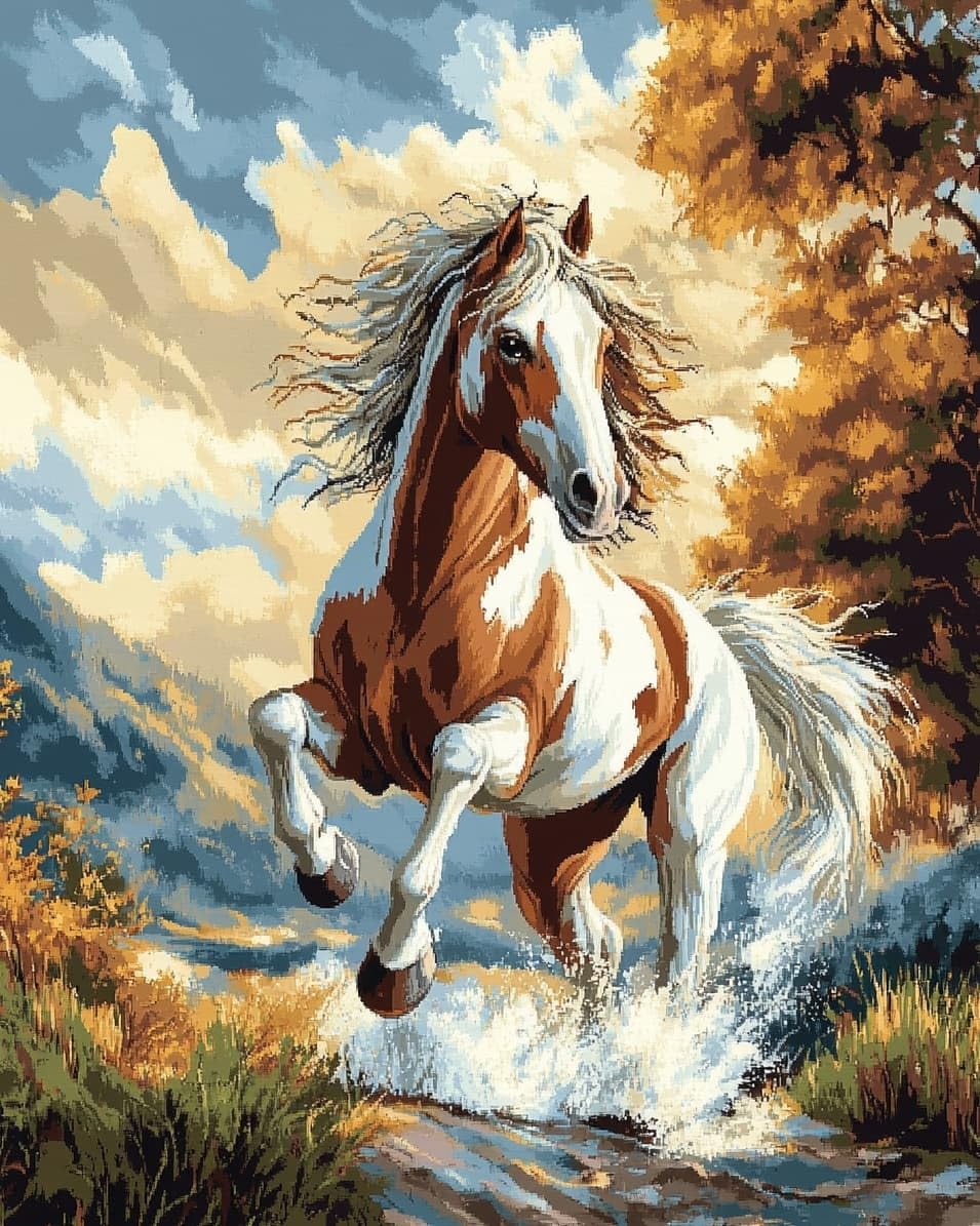 WallustrioaW DIY Cross Stitch Kits for Adults,Galloping Horse,11CT Printed Cross Stitch,Stamped Embroidery Kits for Adults Wall Art Home Decoration,40x50cm