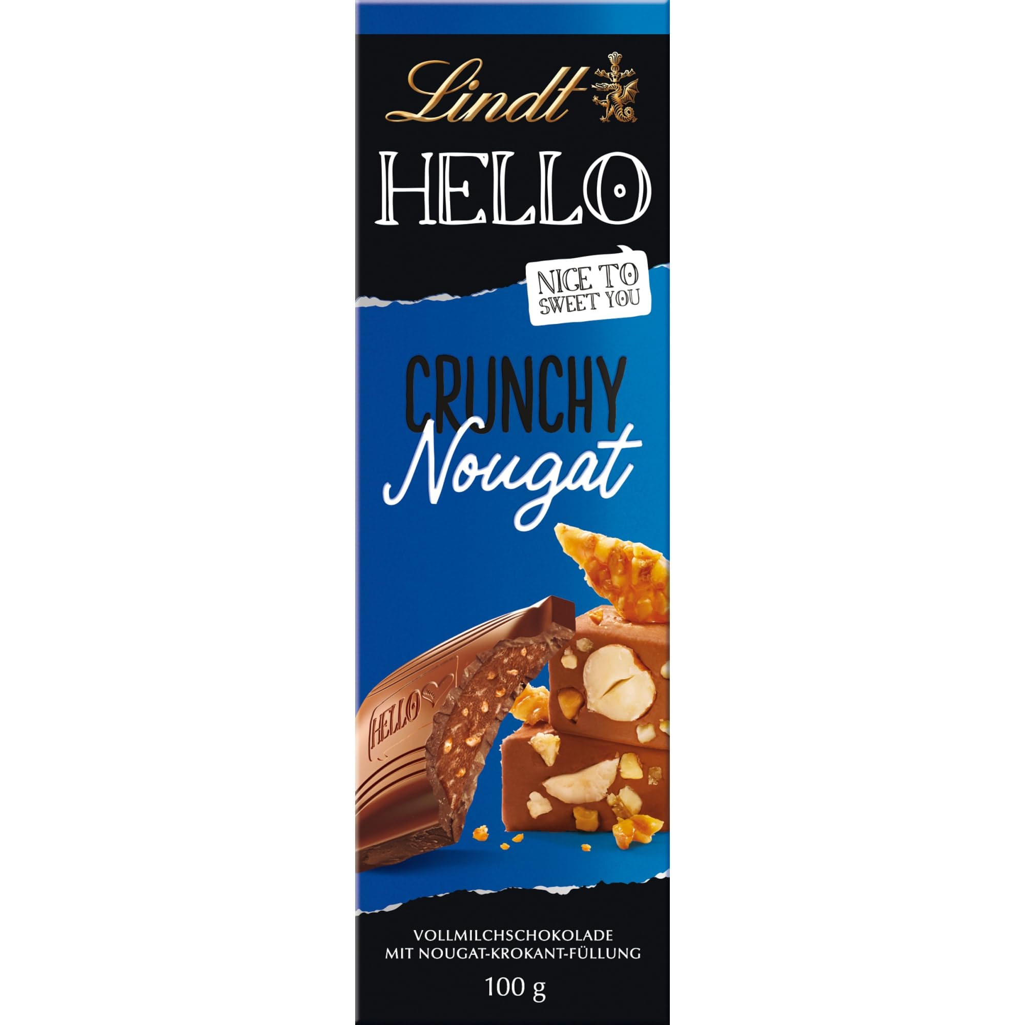 Lindt Hello Crunchy Nougat Milk Chocolate Bar Pouch, 100 g (B00CPQFEK8) Amazon Price History, Amazon Price Tracker