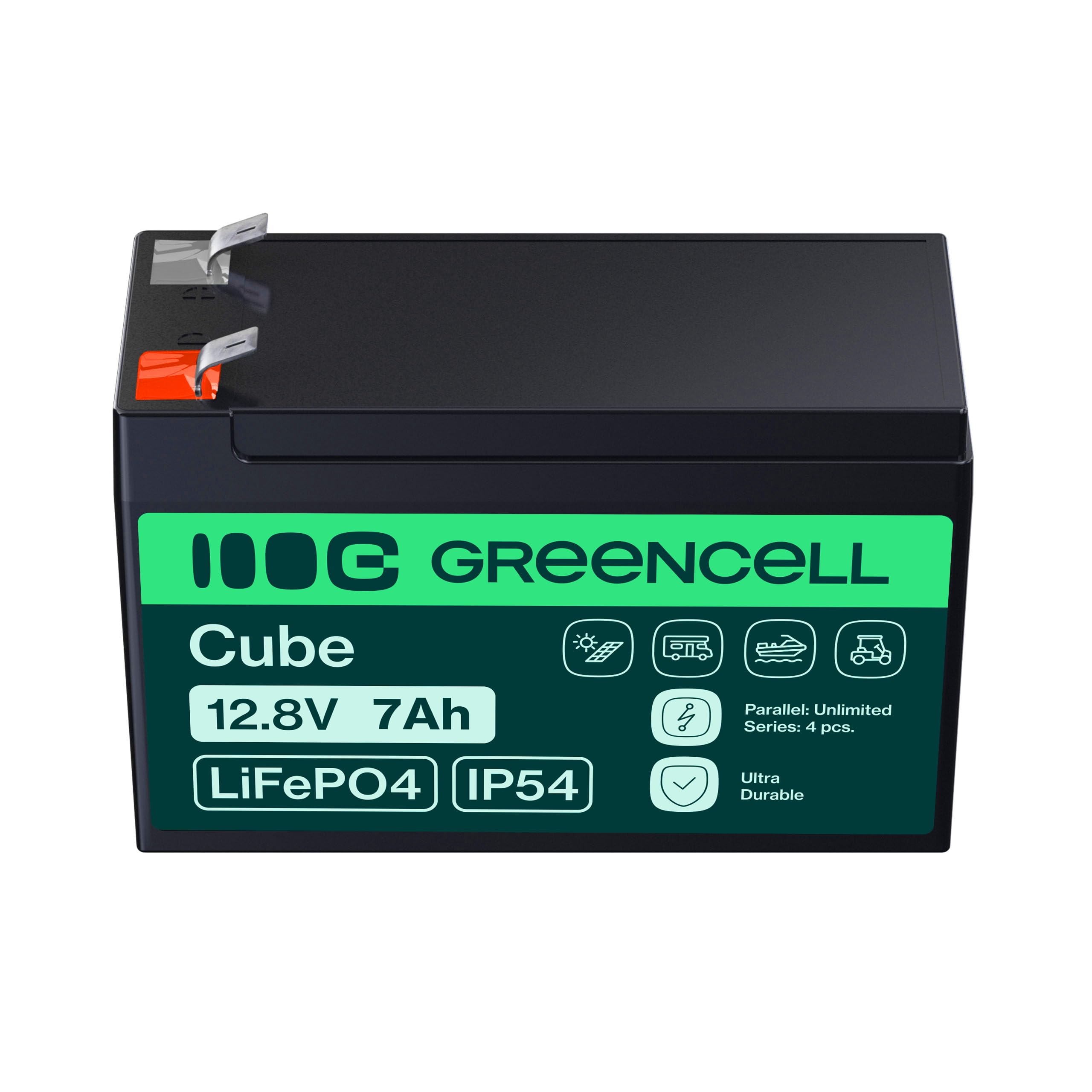 Green Cell Cube Batteria LiFePO4 12,8V 7Ah con BMS per Camper e Barca