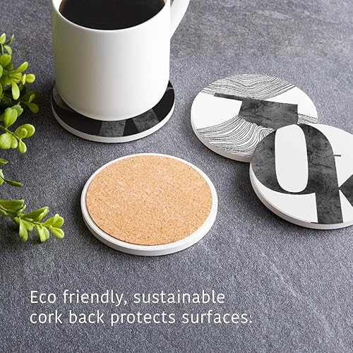 Miniatura 5 de Juego moderno de Oklahoma en blanco y negro, decoración del hogar Joyride, 4 posavasos de cerámica, posavasos circulares de 4 pulgadas, juego de 4,