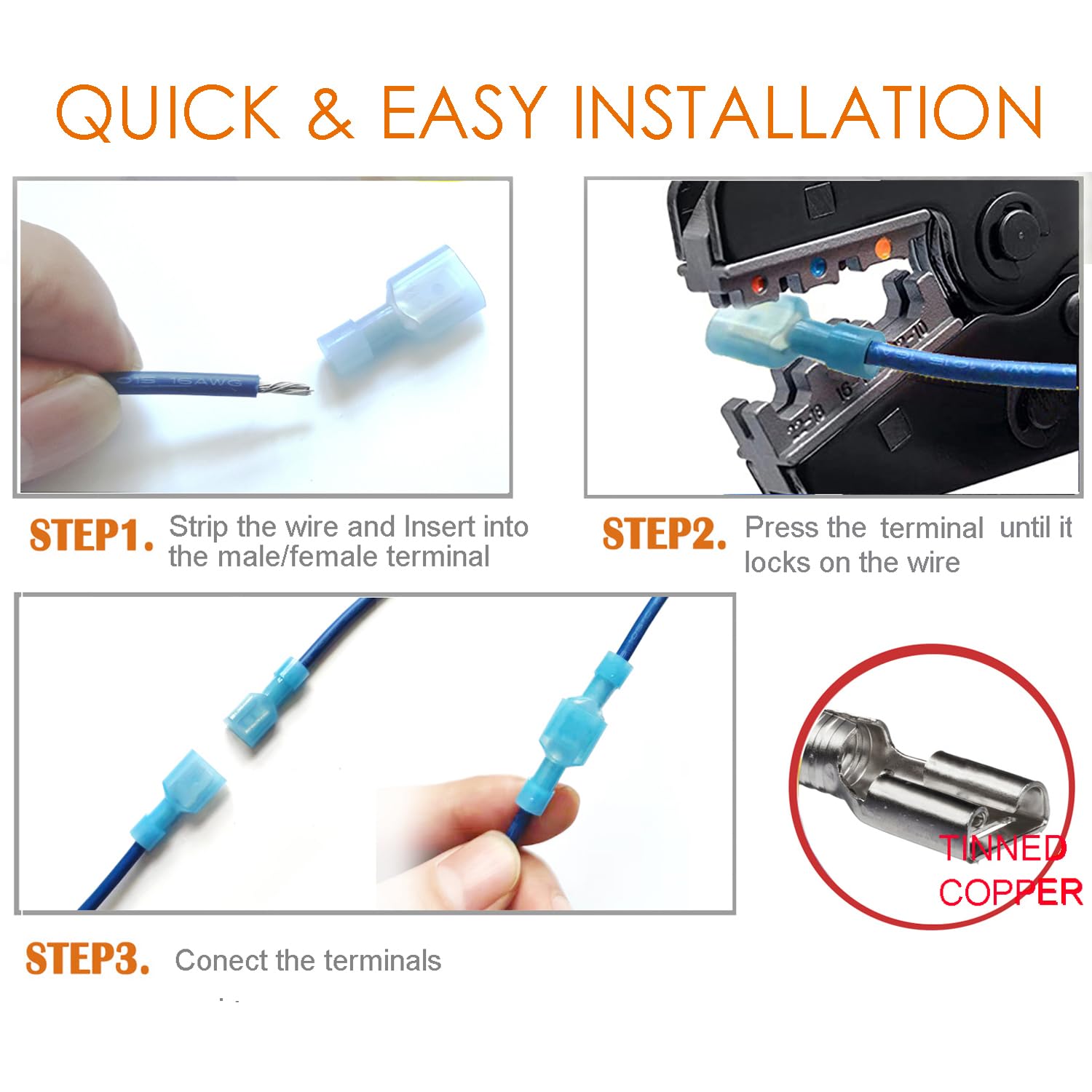 400 Pcs Spade Terminals Nylon Quick Disconnect Terminals Male - View #2