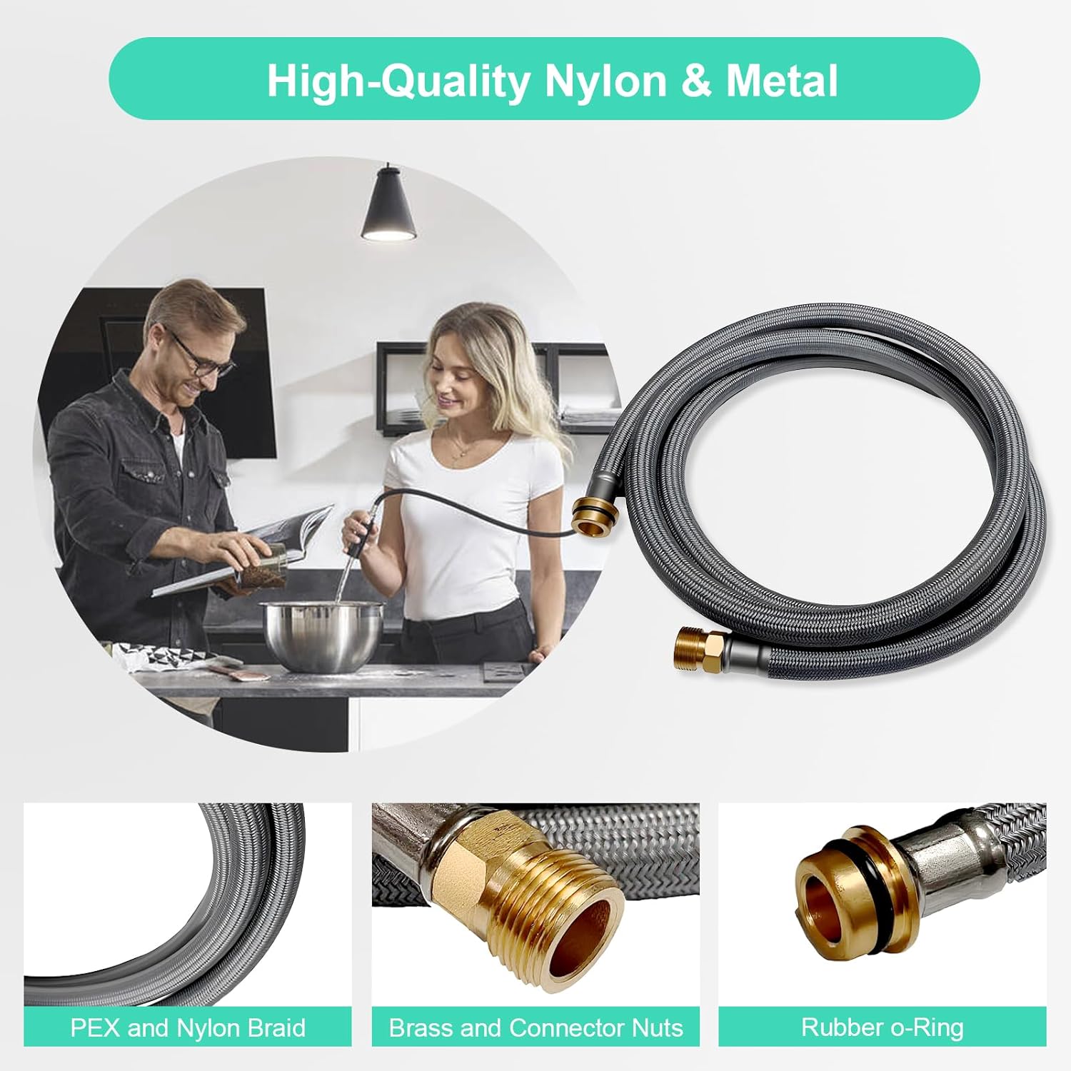 48293000 Kitchen Faucet Pull-Out Hose Fit for Grohe Faucets, Flexible Sink Sprayer Hose with Weight Weight Ball & 3 Connect Adapters, Replace 46174000 46092000 46592000 Pull-Down Faucets