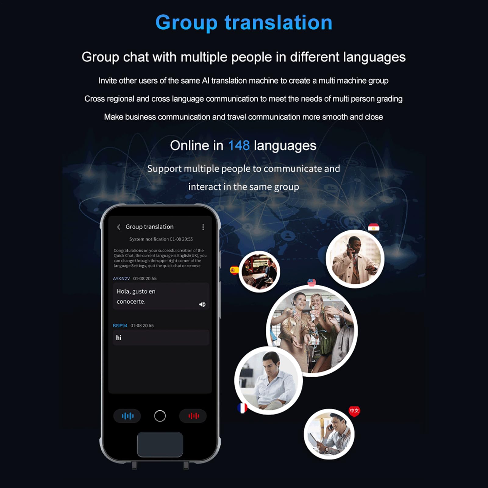 Traductor De Idiomas AI Portátil, Traducción De 148 Idiomas, Grabación, | Dispositivo De Bolsillo Bidireccional Grabación, Foto y Texto para Viajes, Negocios, Aprendizaje, Conf., Host