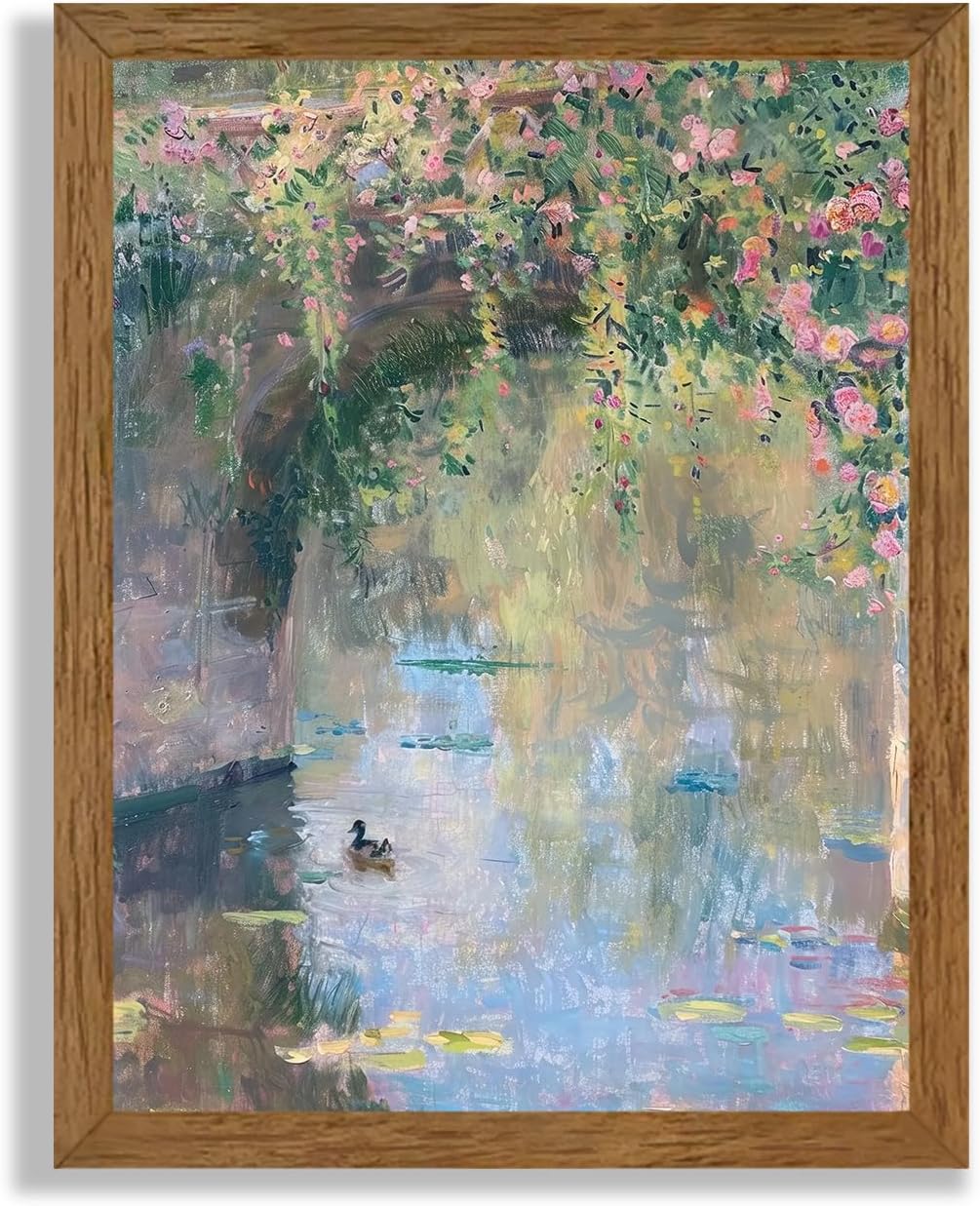 Wojuin Framed Vintage Monet Canvas Wall Art, Garden Rose Cute Animals Painting Picture Wall Decor, Sunset Iandscape Poster Impressionist Floral Prints for Living Room Bedroom Bathroom Office 8x10 in