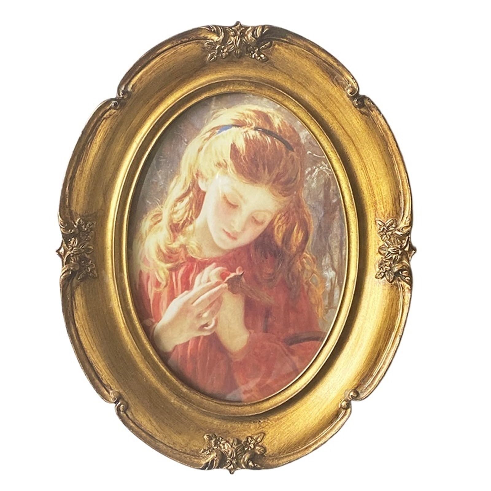 Nostalgic Oval photo frame, smooth photo display, vintage country-style wall home decoration for home decor(Gold,5X7)