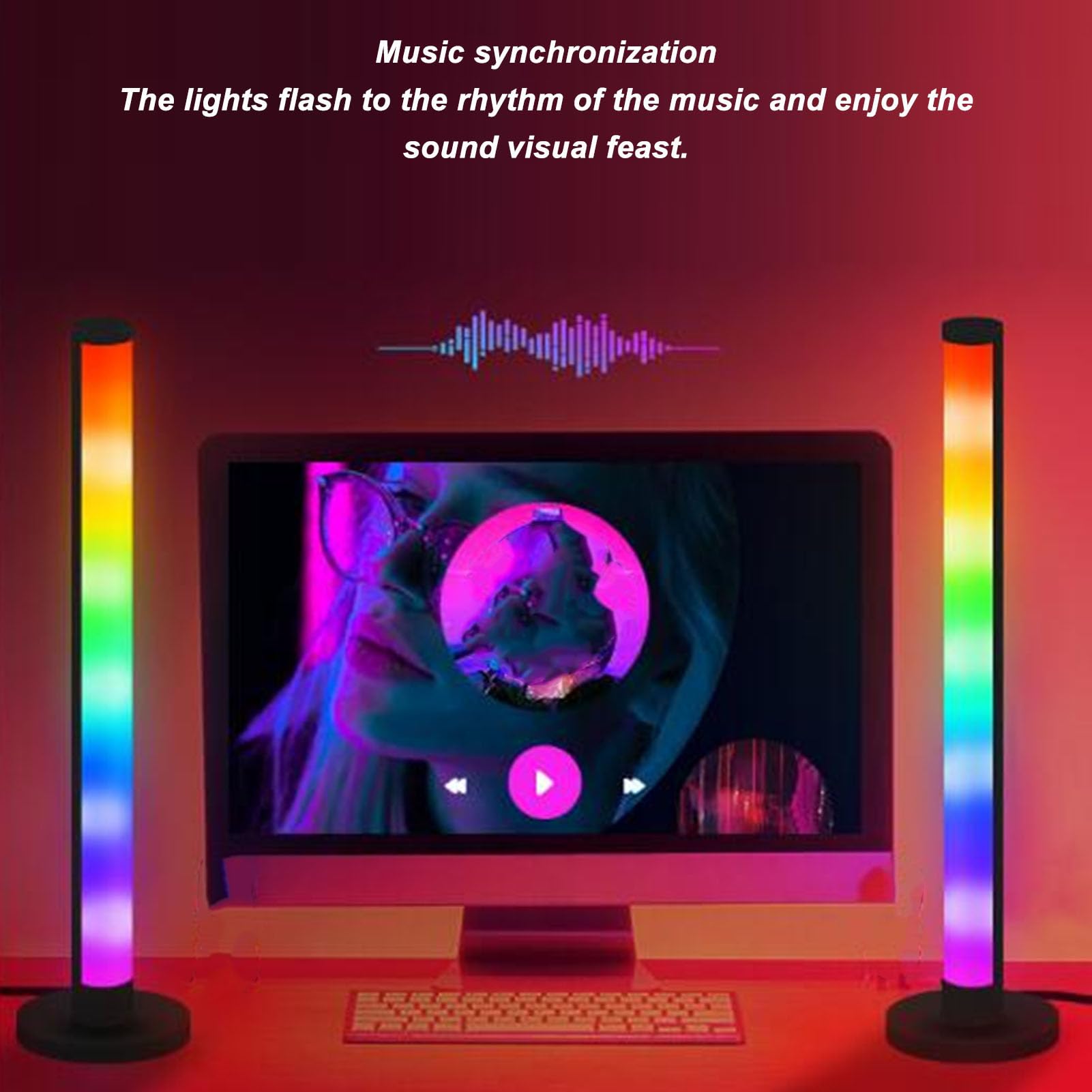 Barra Luminosa RGB da Tavolo, 16 Milioni di Opzioni Colore, Doppie Barre Luminose Intelligenti, 3 Luci Laterali con Flusso Musicale, Controllo App, Timer di Gioco,