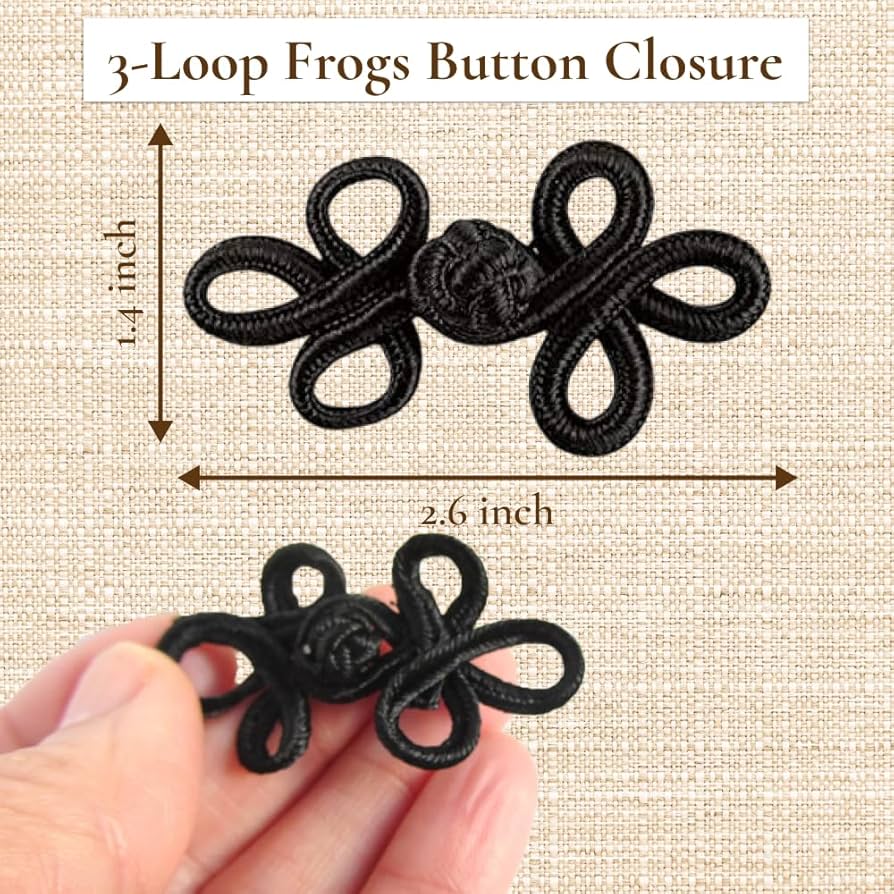 Amazon.com: Black 2.6 inch 3-Loop Chinese Frog Button 1 Pair