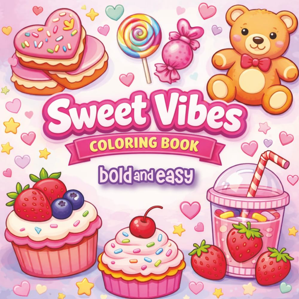 Sweet Vibes Coloring Book: Bold & Easy Dessert Coloring Pages for Relaxing and Fun Coloring with Cute Dessert, Candy & Cupcake Designs for Adults, Teens & Seniors