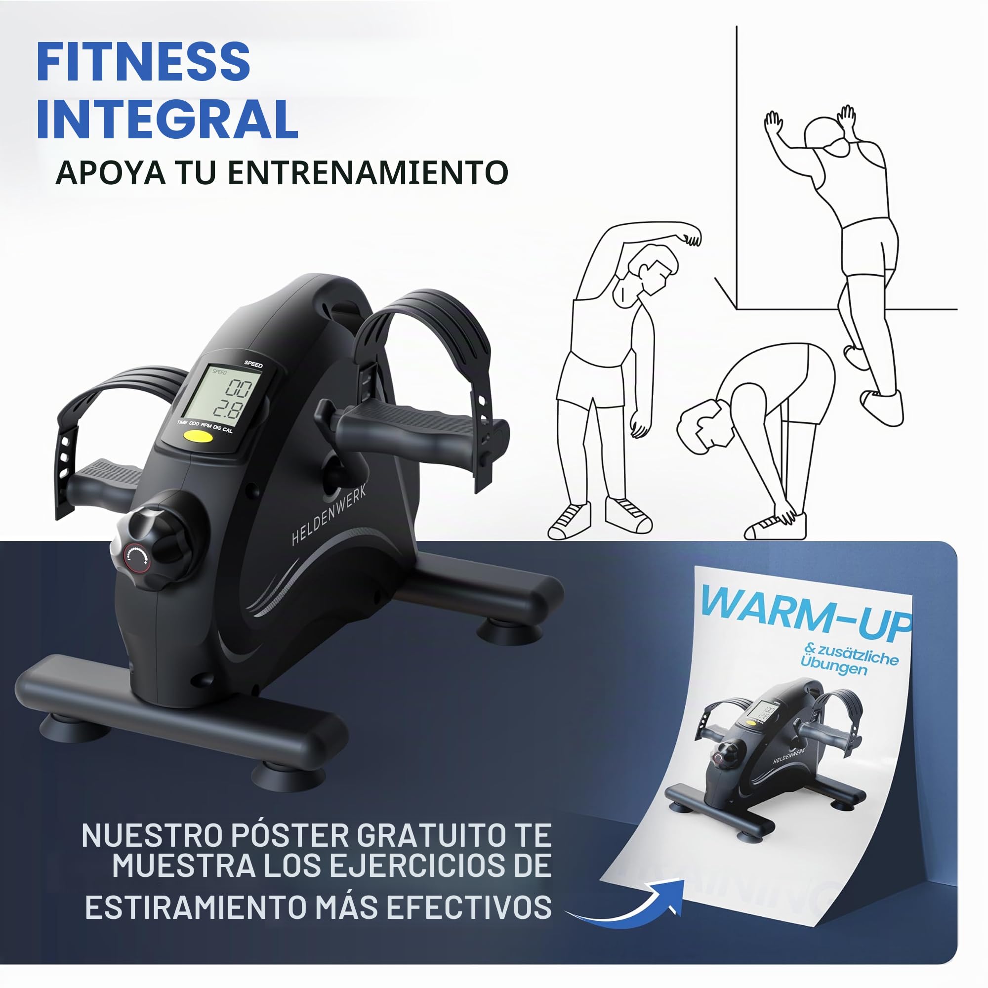 HELDENWERK Juego básico de entrenamiento de pedales, certificado TÜV/GS, incluye correa de fijación y alfombrilla antideslizante, ejercitador de brazos y piernas para el hogar, para personas mayores