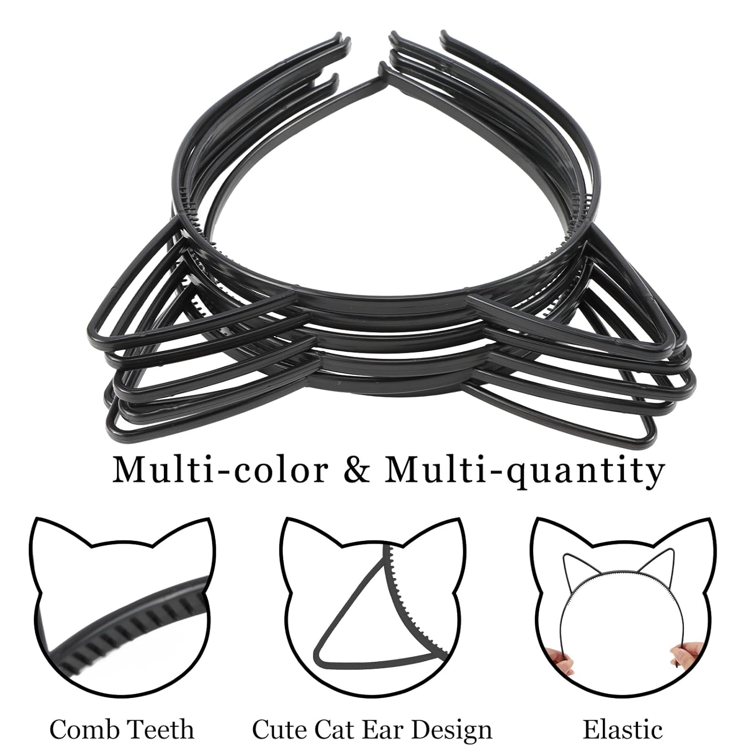 25Pcs Cat Ears Headbands for Women Black Plastic Kitty Hairbands Cat Ear Hair Hoops Halloween Decorations Hair Accessories for Women Favor for Party Costume Daily Wearing - Image 6