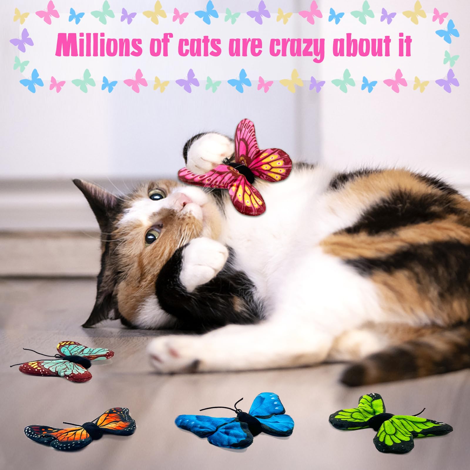 Juguetes de hierba gatera para gatos de interior, paquete de 5 juguetes de hierba gatera de mariposa con arrugado, juguetes para gatos de interior, gatitos y gatitos