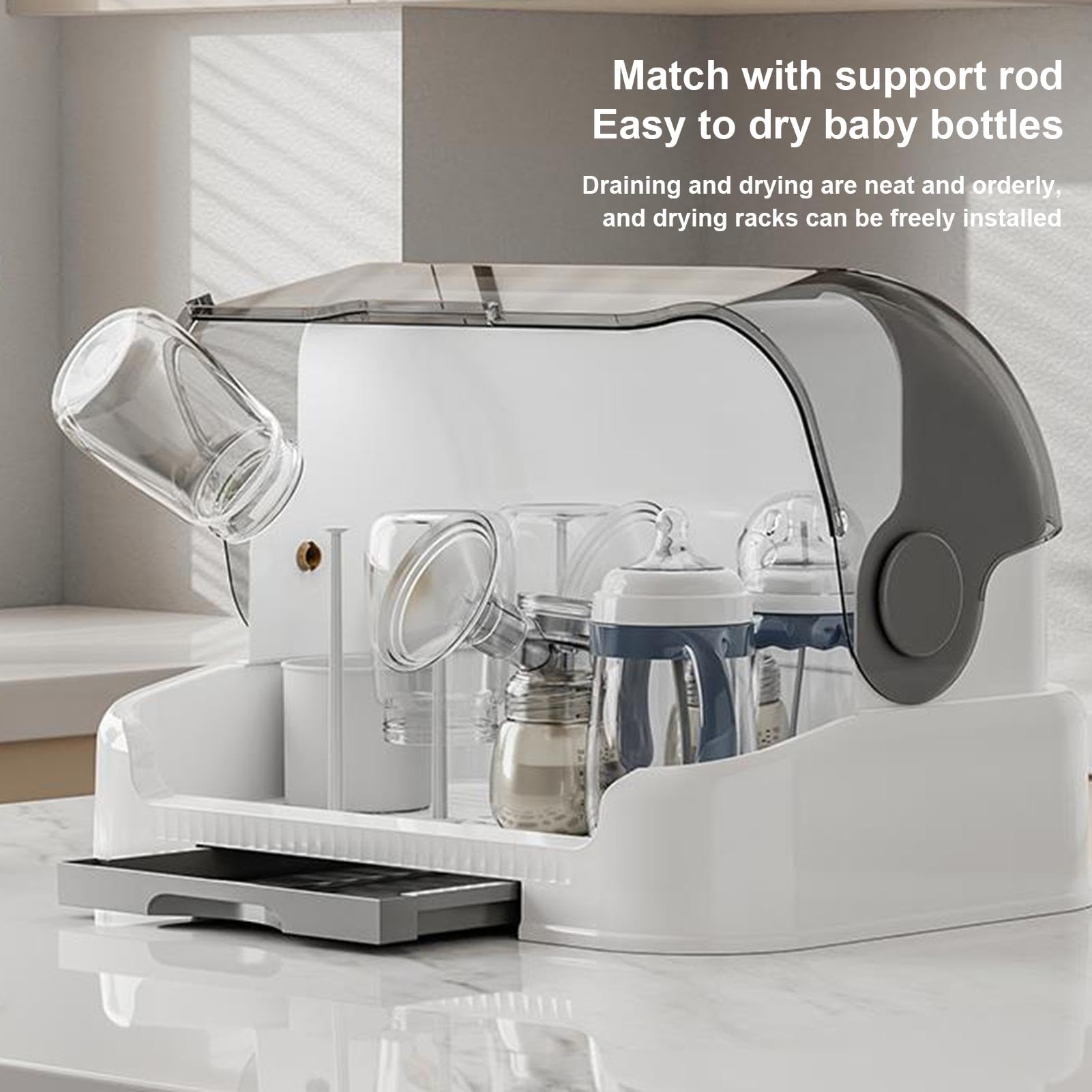 HUSHUI Séchoir à Biberons Avec Couvercle, Boîte De Rangement Pour Biberons Séchoir à Biberons Pour Bébé Avec Couvercle Anti-poussière Séchoir à Linge Organisateur De Biberons Pour Nouveau-né