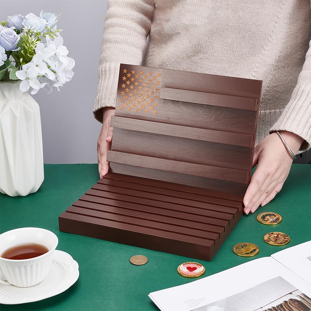 PH PandaHall Espositore Monete Legno Espositore per Monete da Collezione Portamonete in Legno Marrone Contiene 58 Moneta per La Cerimonia di Premiazione Del Desktop Dell'Ufficio
