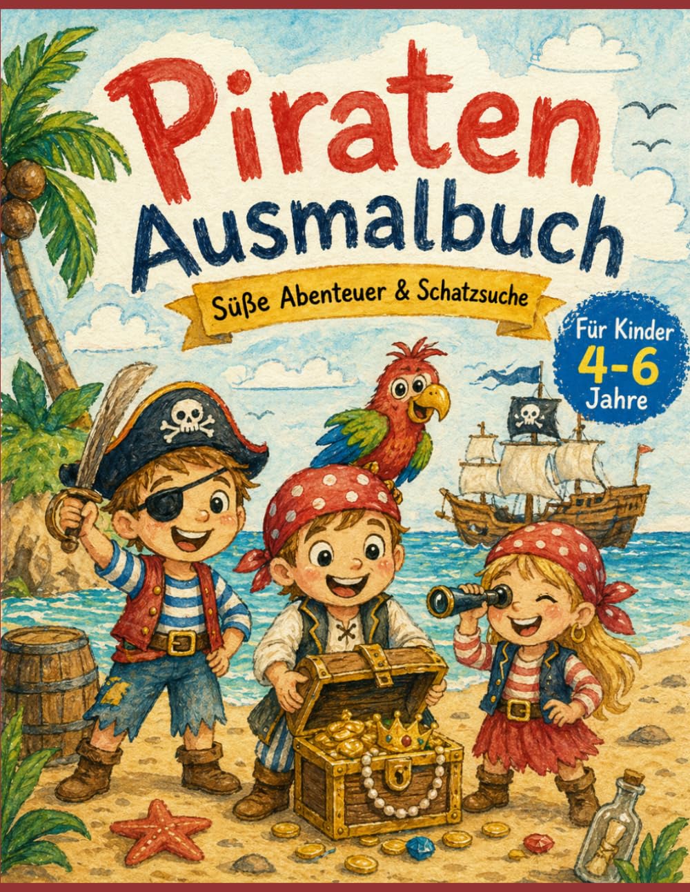 Piraten Ausmalbuch für Kinder 4–6: Süße Piraten Abenteuer, Schatzsuche & einfache Motive zum Ausmalen