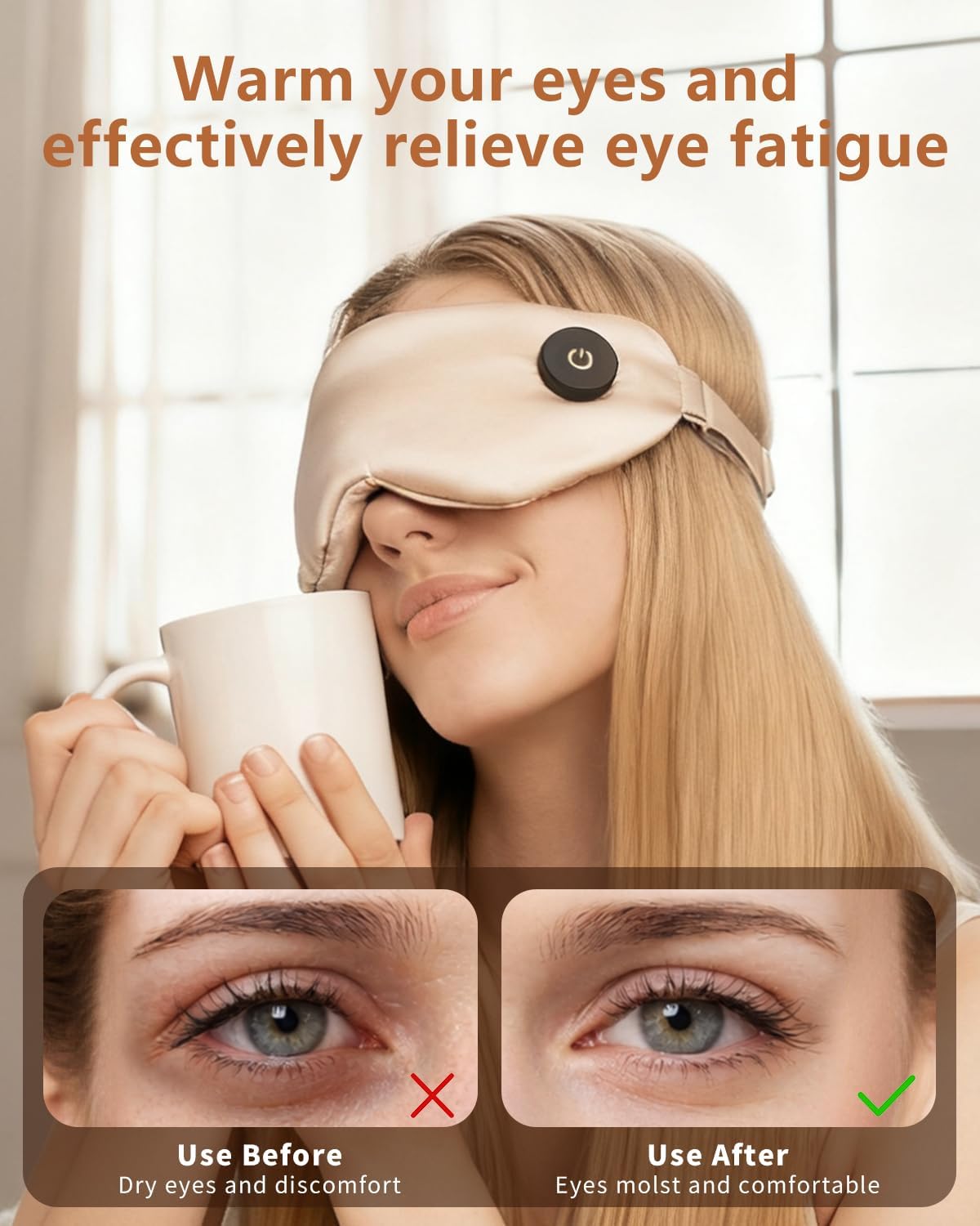 Heated Eye Mask for Dry Eyes – Upgraded Cordless Warm Eye Compress, 100% Mulberry Silk Sleep Mask with Graphene Heating, 3 Heat Levels and Auto Shut-Off, Rechargeable and Washable