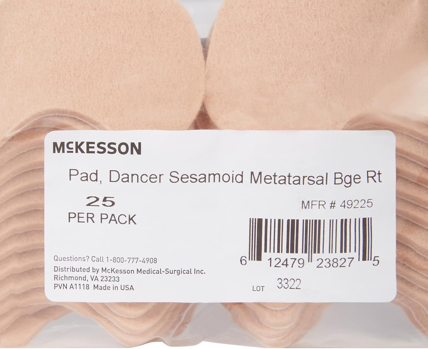 McKesson Dancer Sesamoid Adhesive Pad for Right Foot, 25 Count