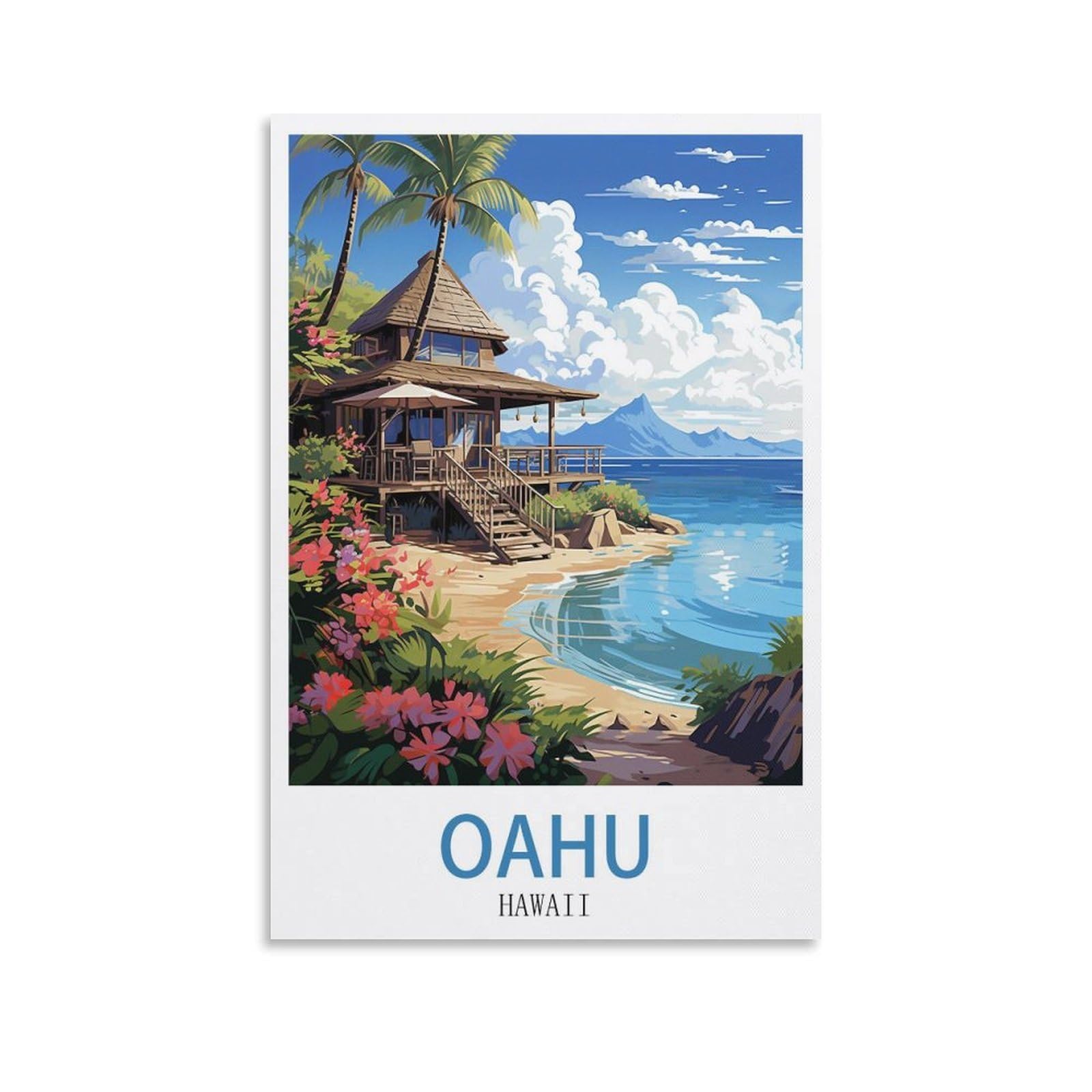Ezmlfa Women's S082 5D Diamond Art Kits Adults,Oahu Beach Hawaii,Gem Art,Crystal Kits Round Drill For Home Wall Decor Gifts,,Men 30X40cm