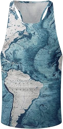 Miniatura 2 de Camiseta de punto con cuello alto falso para hombre para verano surf playa talla grande casual transpirable sin mangas holgada estampado completo