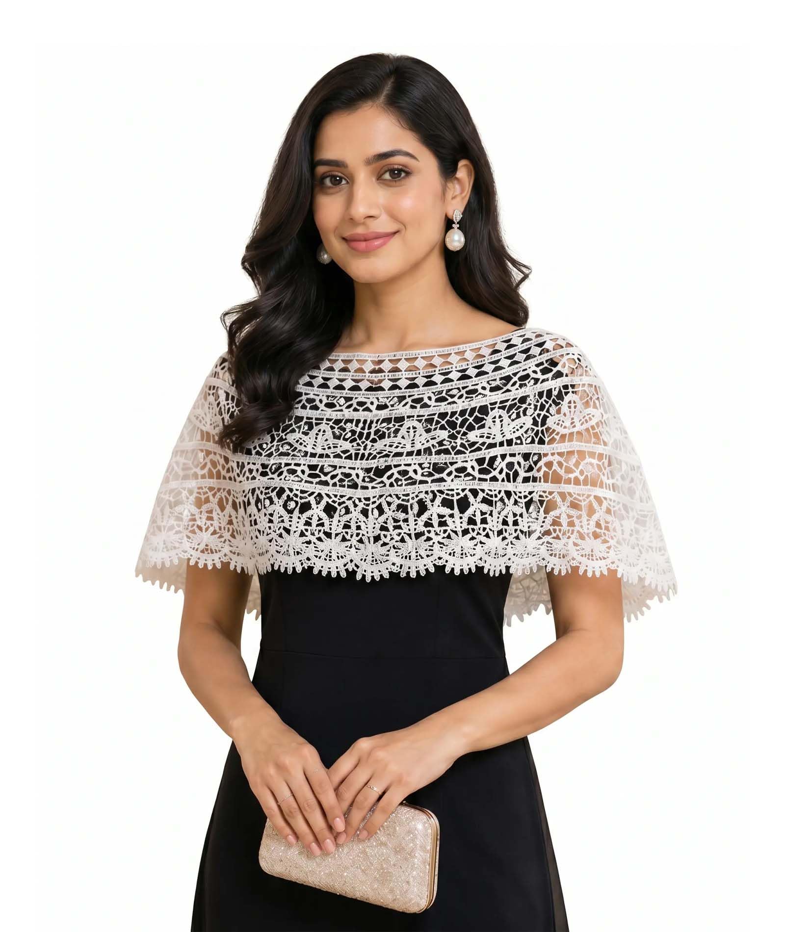 Crochet Lace Leaf Shrug Women Western Cover Up Daily Party White-image-29