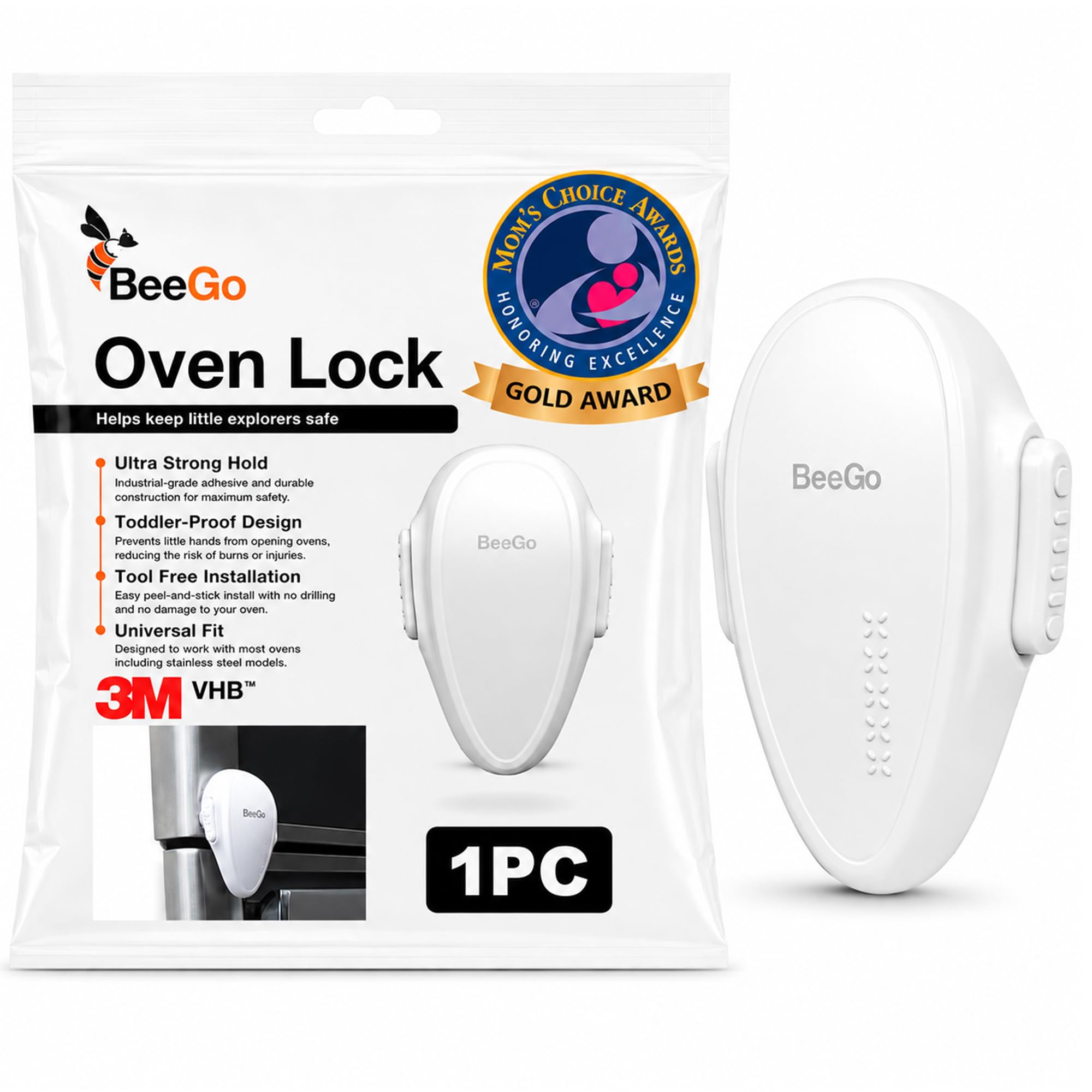 BeeGo® Oven Lock – Mom's Choice Awards® Gold | Child Safety Baby Proofing Lock for Oven, Stove & Microwave – Self-Adhesive, Heat-Resistant, No Drill,