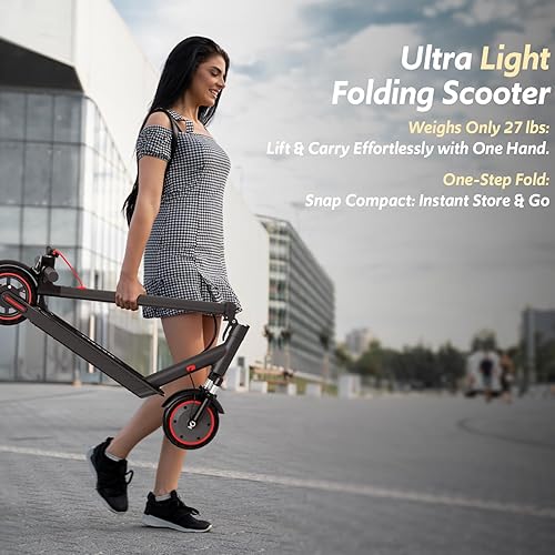 Miniatura 9 de Patinete eléctrico para adultos, hasta 2325 millas y 22 MPH, motor de 550650 W, suspensión delantera, neumáticos de vacío de 8.510 pulgadas, luces