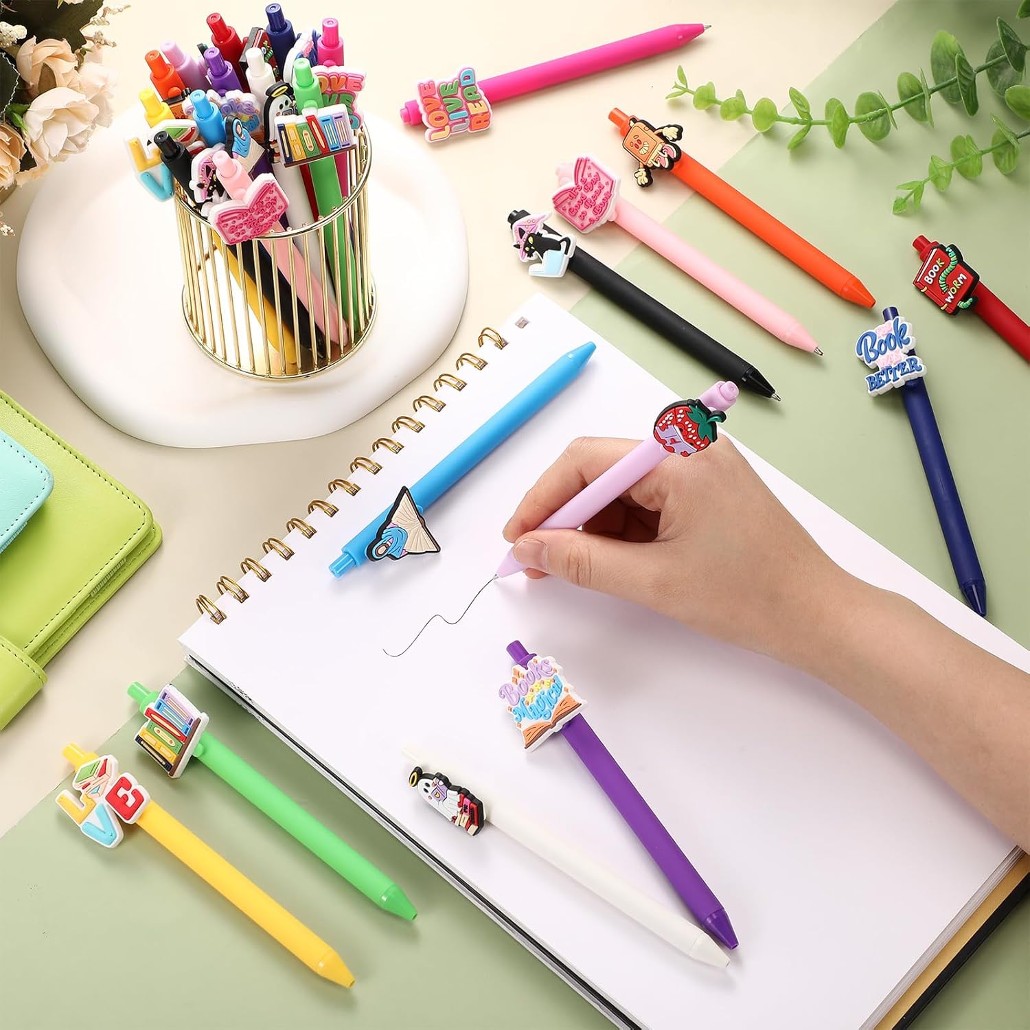 24 Pcs Book Lover Writing Gifts Book Club Pens Bulk Christmas Cute Ballpoint Retractable Black Ink Books Accessories for Reading Club Party - Image 5