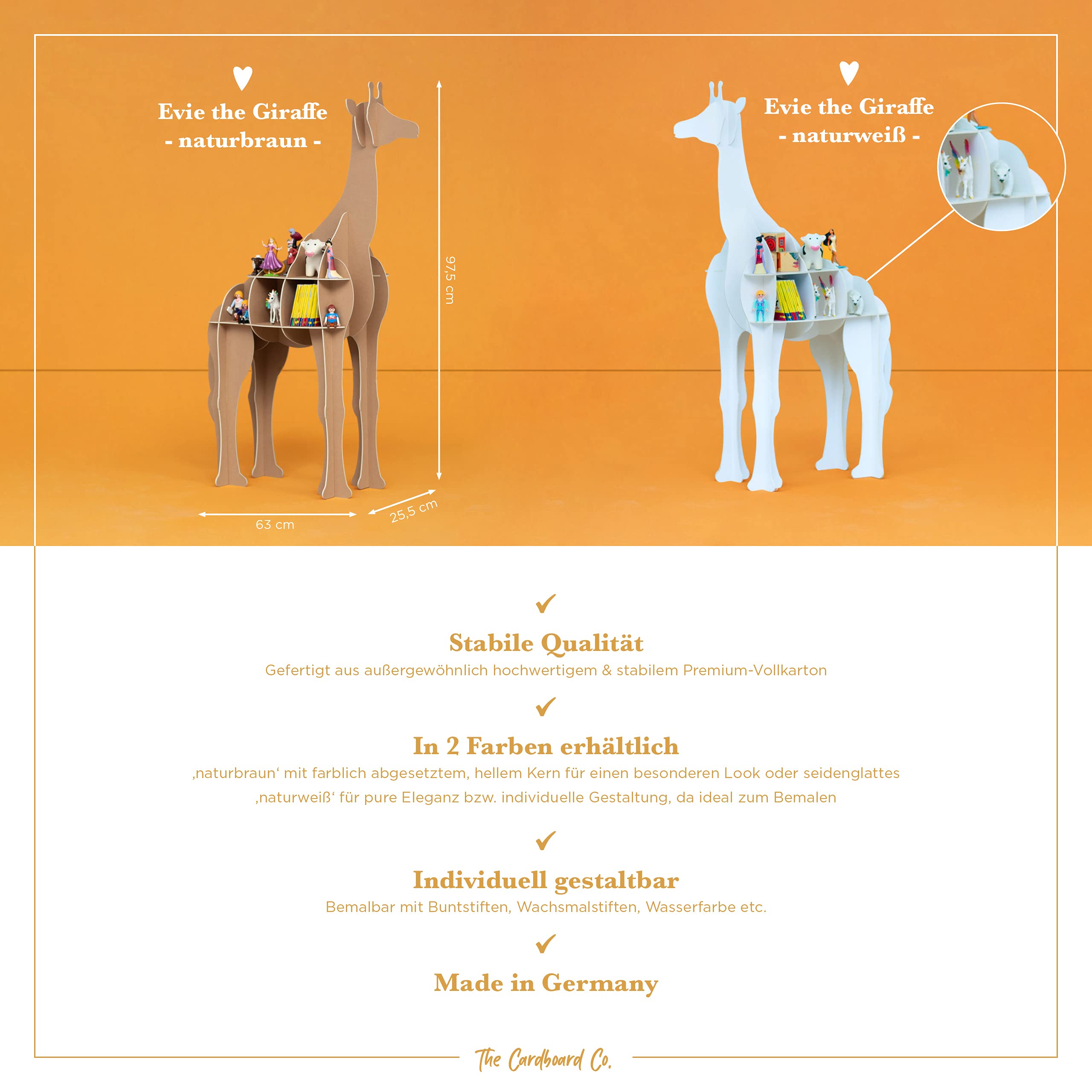 Kinder Regal Evie die Giraffe in weiß - geeignet für ca. 44 Tonies, Spielzeug oder Kinderbücher - 100% plastikfrei (Naturweiß)