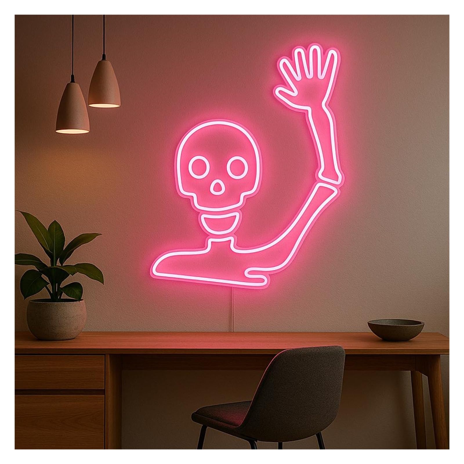 Shouxi E Sign Lamp Waving Skull Neon Sign, Suitabl For Bedroom Or Gam Room Wall Decor With Dimmabl 51Cm