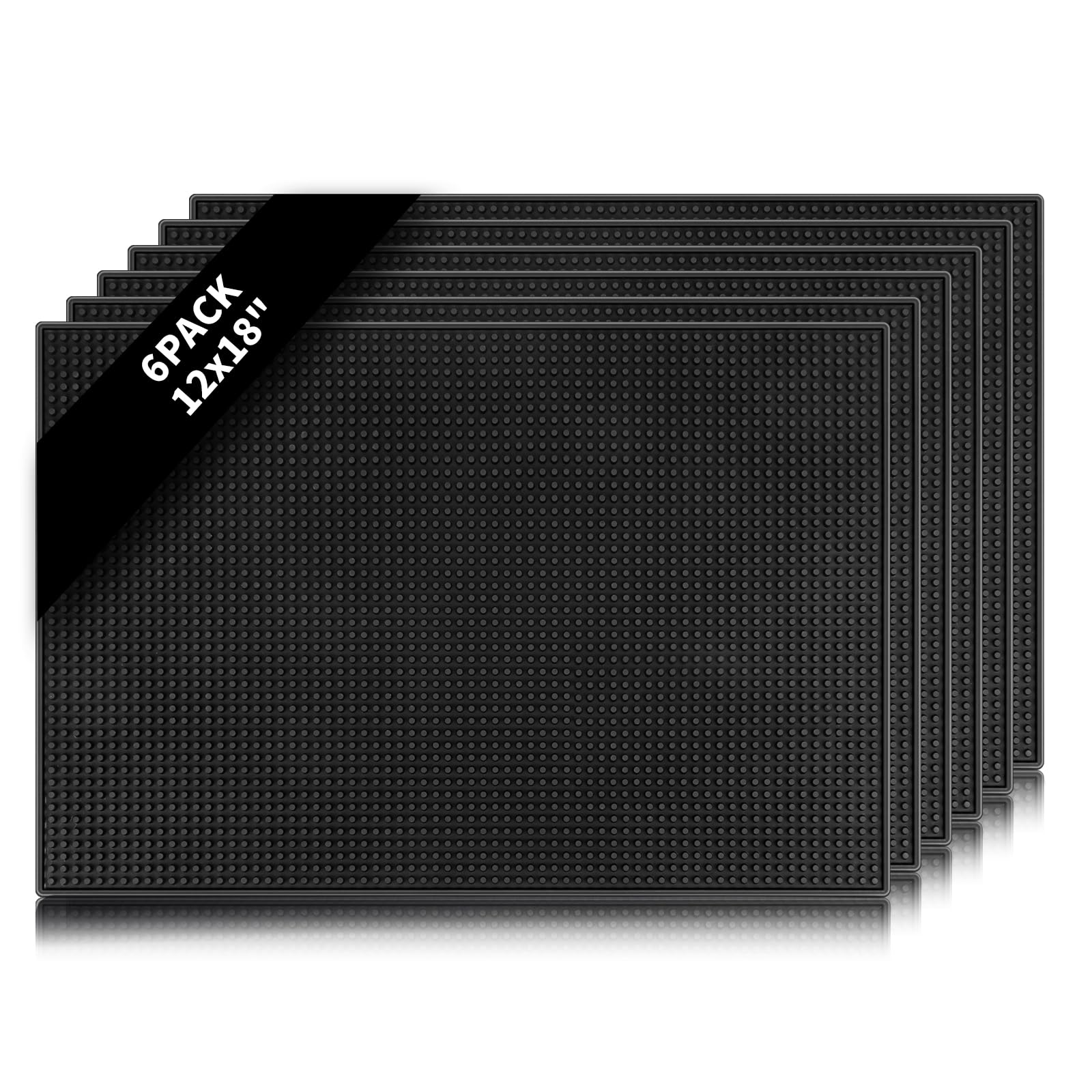 6 Stück Barmatten für Arbeitsplatte, 45,7 x 30,5 cm, Gummi-Silikon, zum Trocknen von Kaffee, rutschfeste Matte für Barkeeper, Cocktailbars, Restaurants (schwarz)