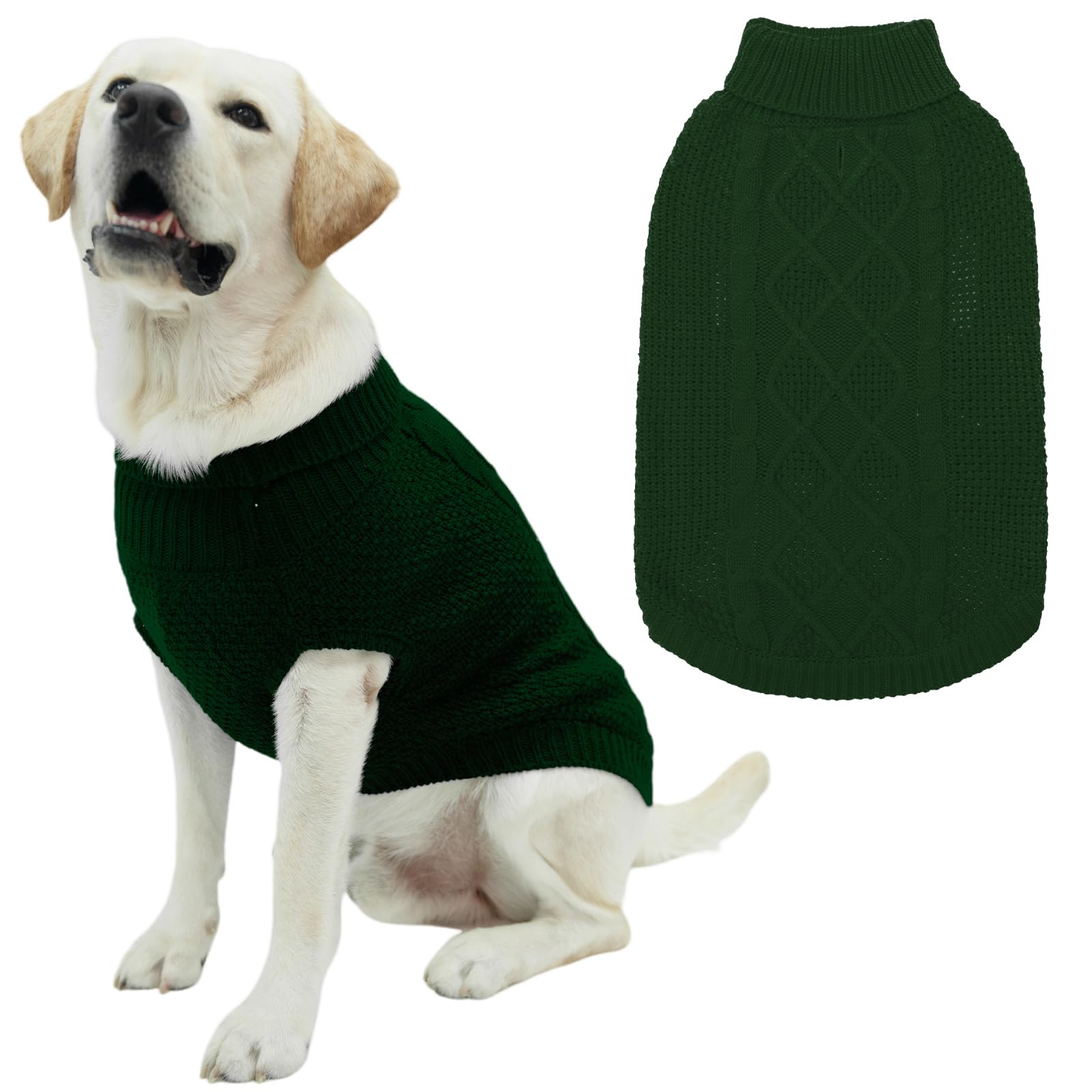 Mihachi Turtleneck Dog Sweater - Winter Coat Apparel Classic Cable Knit Clothes with Leash Hole for Cold Weather, Ideal Gift for Pet in New Year Army Green XL