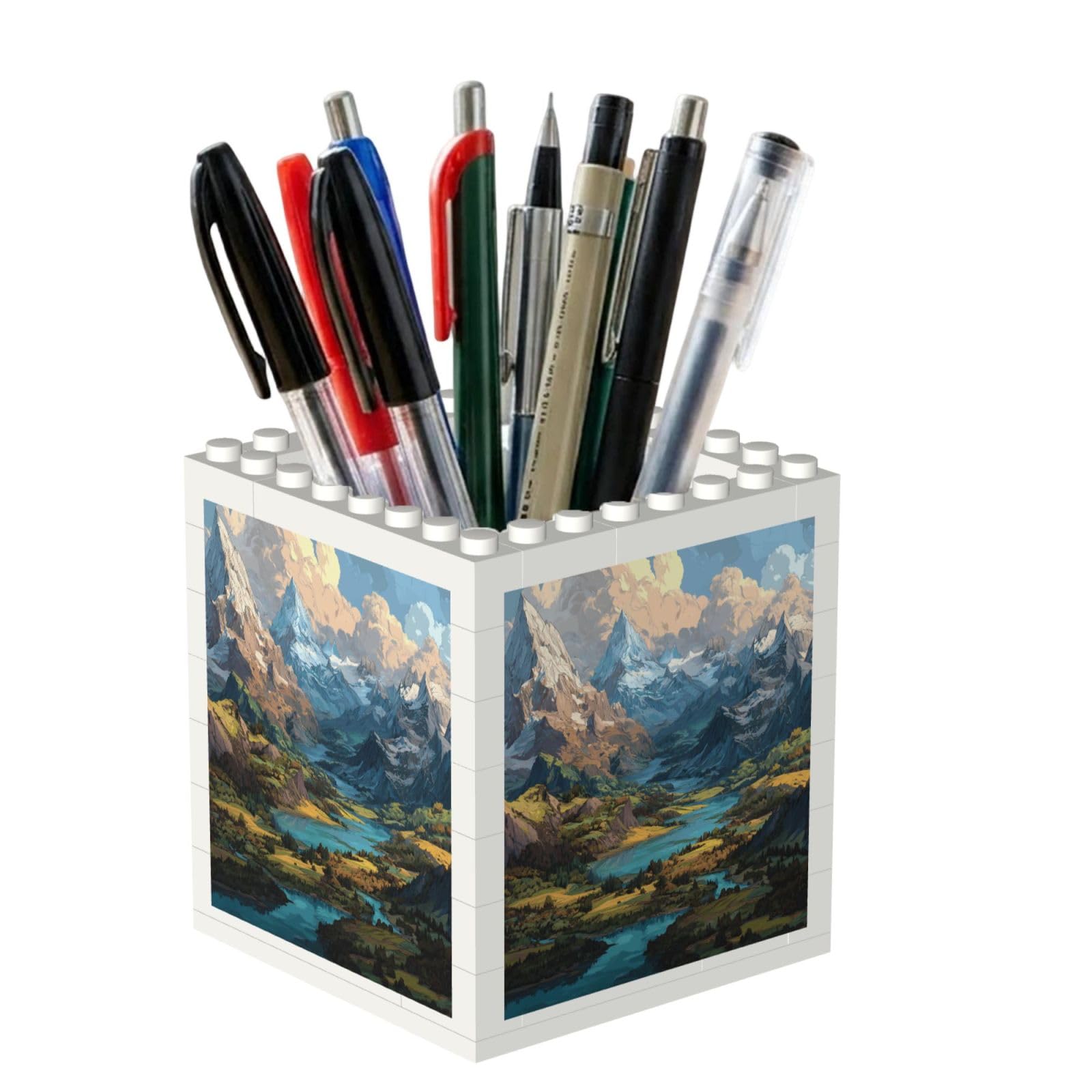 ESNAIUVCD Great Rivers Print Building Block Pen Holder - Pencil Holder For Desk/Classroom,Desk Accessories, Multifunctional Office Supplies Pen Organizer Pencil Cups(2pcs)