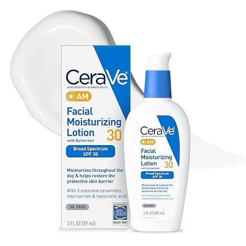CeraVe AM Facial Moisturizing Lotion with SPF 30, Oil-Free Face Moisturizer with SPF, Formulated with Hyaluronic Acid, Niacinamide & Ceramides, Non-Comedogenic, Broad Spectrum Sunscreen, 3 Ounce - 3 Fl Oz (Pack of 1)