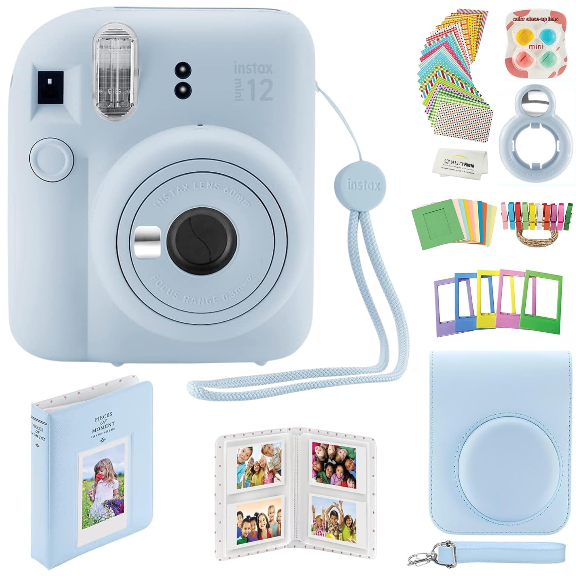 Fujifilm Instax Mini 12 Instant Camera with Case, Decoration Stickers, Frames, Photo Album and More Accessory kit (Pastel Blue)…
