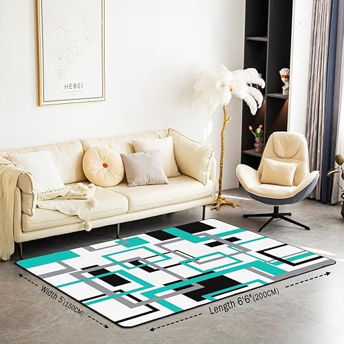 Miniatura 8 de Erosebridal Alfombra de cuadrícula para sala de estar, alfombra blanca y negra de 5 x 7 pulgadas, patrón geométrico que no se desprende, alfombra