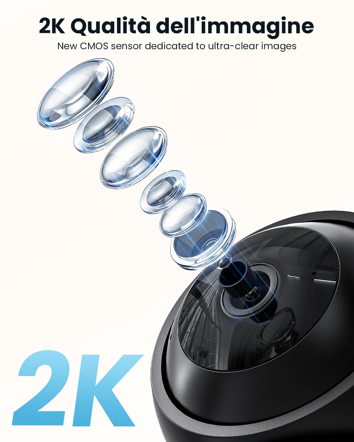 ieGeek 2K Telecamera WiFi Interno Supporta 2,4 & 5GHz, Videocamera Sorveglianza con Rotazione a 360°, Tracciamento Automatico, Sirena, Visione Notturna, Audio Bidirezionale, Baby Monitor, SC1, Nero