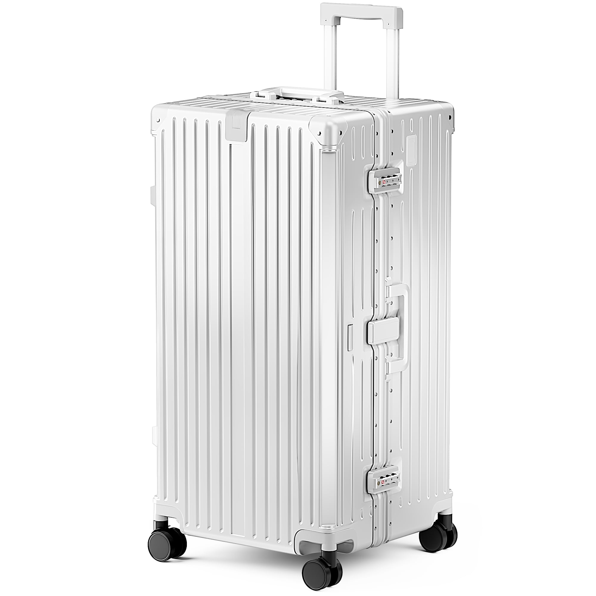 ALPHA CAMP Koffer Größe XXL Reisekoffer Leicht Hartschalenkoffer Polycarbonat 105L Luggage Suitcase mit Rollen TSA Schloss & Aluminium Rahmen Handgepäck 42x36x82cm Silber