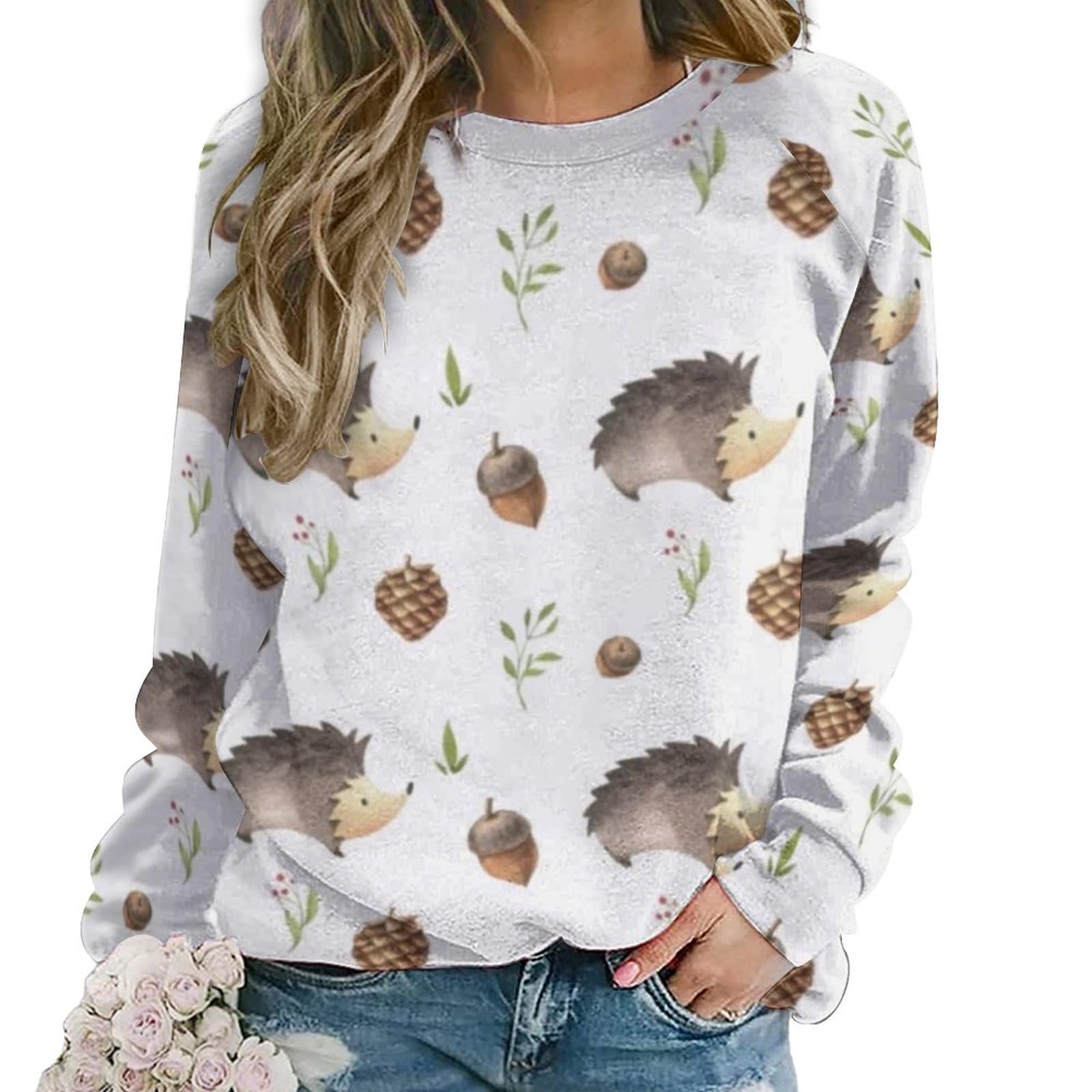 Qjjinxior Women's Hedgehog Casual Jumper, Sweatshirts For Crewneck Long Sleeve Top