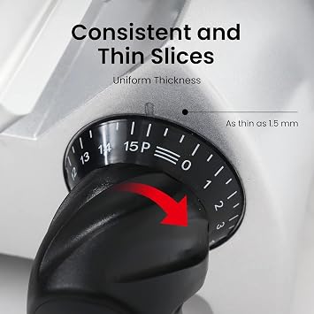 Valley Sportsman Electric Meat Slicer, with Stainless Steel Blade, 180 W, Adjustable Thickness for Home Use, Easy to Clean, Cuts Meat, Bread, Cheese and Deli, 7.5 & 8