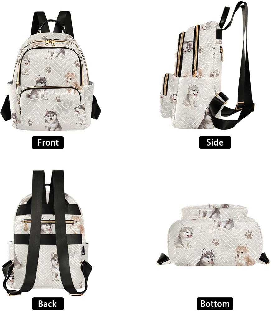 Mini Backpack for Women Cute Husky Dogs Animal Travel Backpack Purse for Ladies Handbag Shoulder Bag Casual Daypack, M : Clothing, Shoes & Jewelry