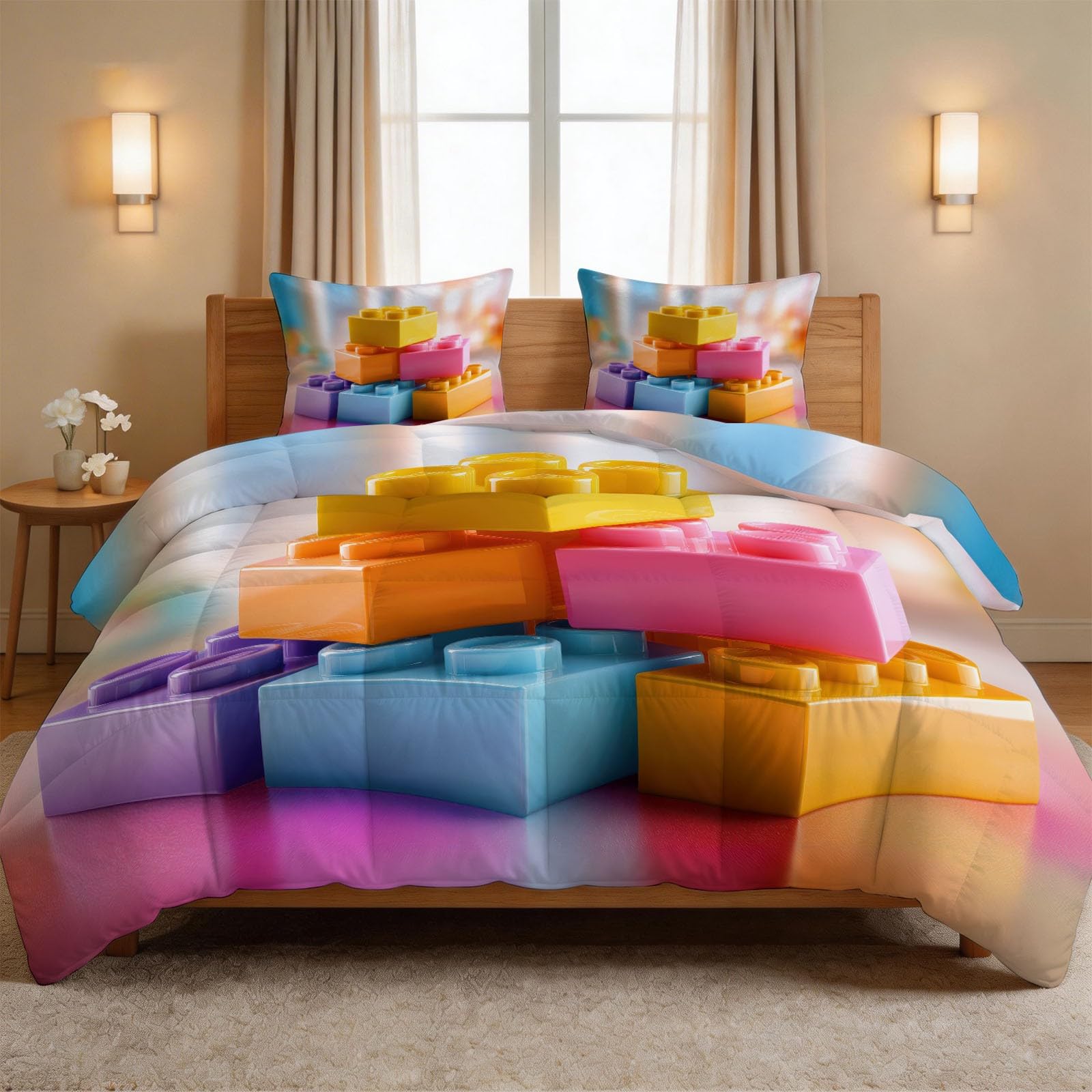 Couette réversible 4 saisons 220 x 240 cm douce et matelassée avec motif géométrique 3D