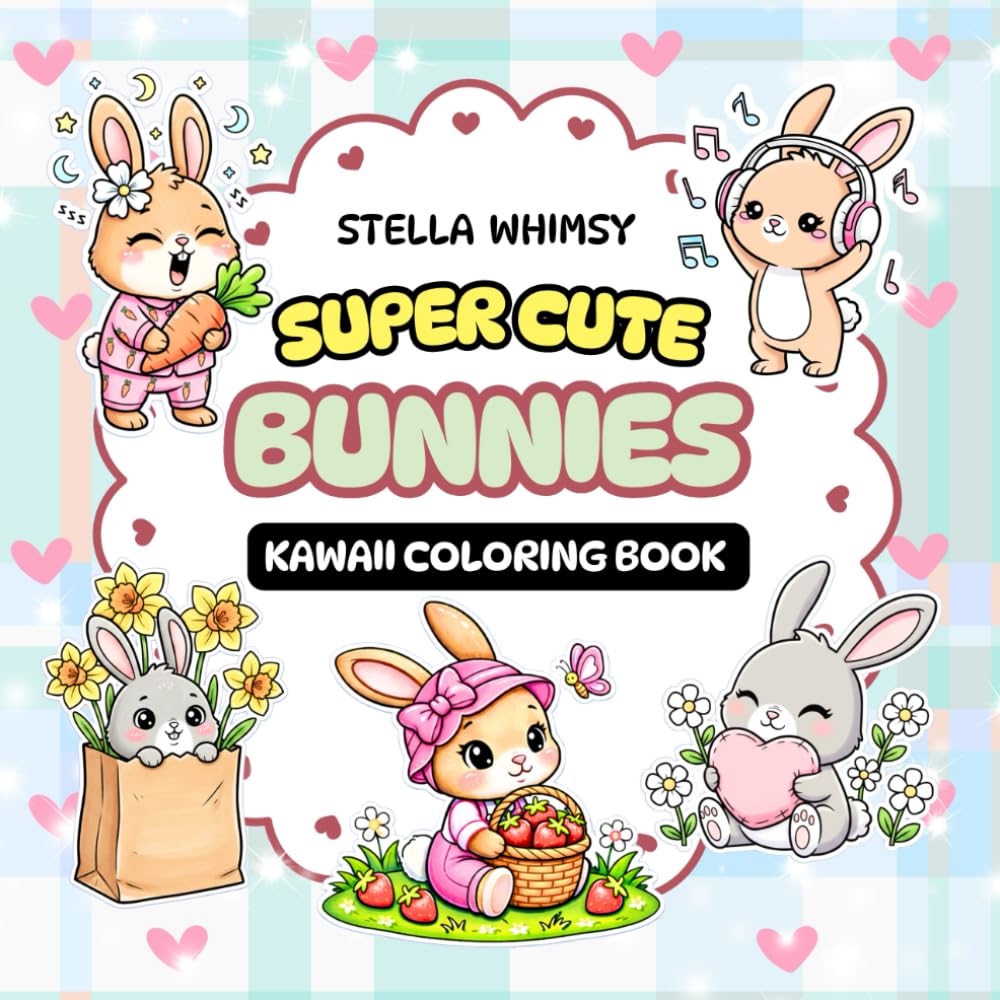 Super Cute Bunnies Kawaii Coloring Book: Cute Bunny Coloring Pages with Simple Large-Print Designs | Kawaii Rabbits, Flowers & Sweet Scenes | Perfect for Relaxation & Stress Relief