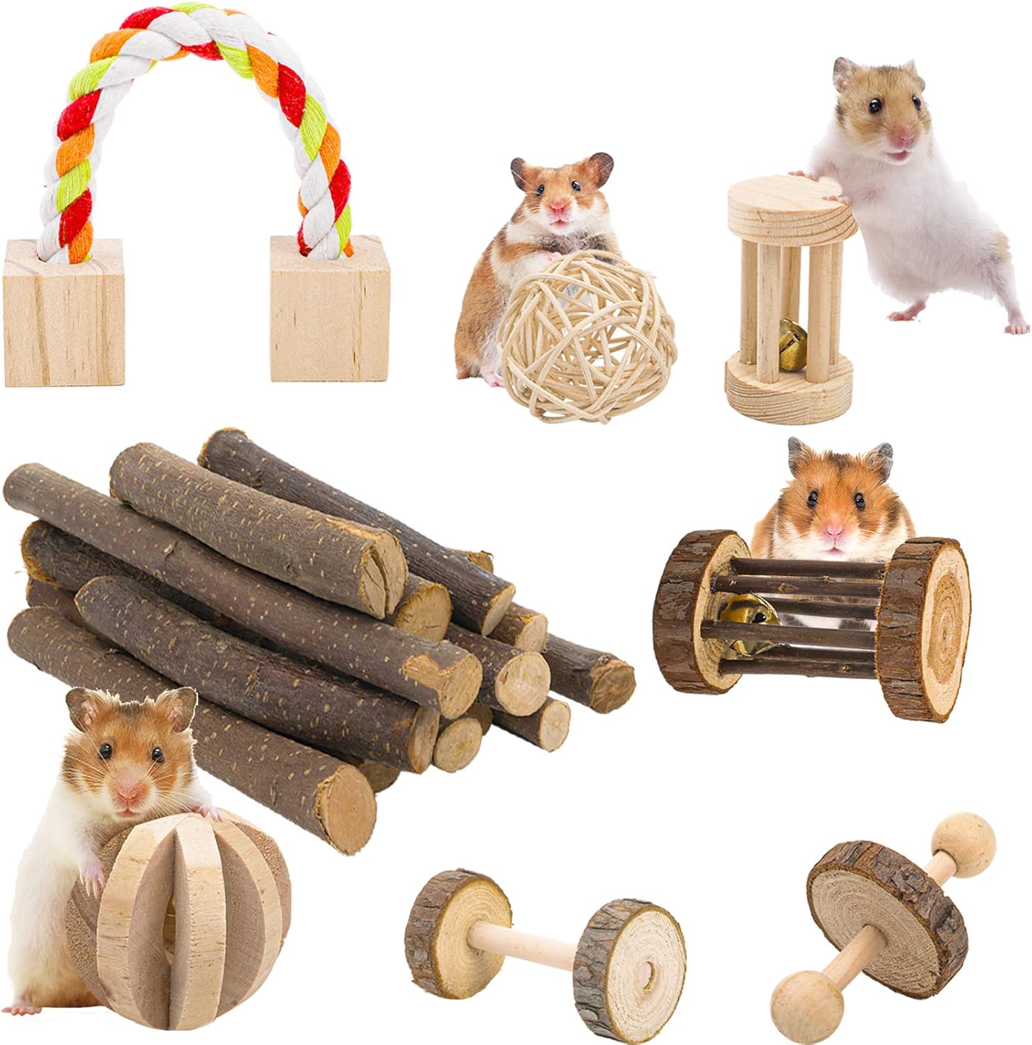 Bekith 8 Pack Guinea Pig Toys Chinchilla Hamster Roller Rat Chews Toys