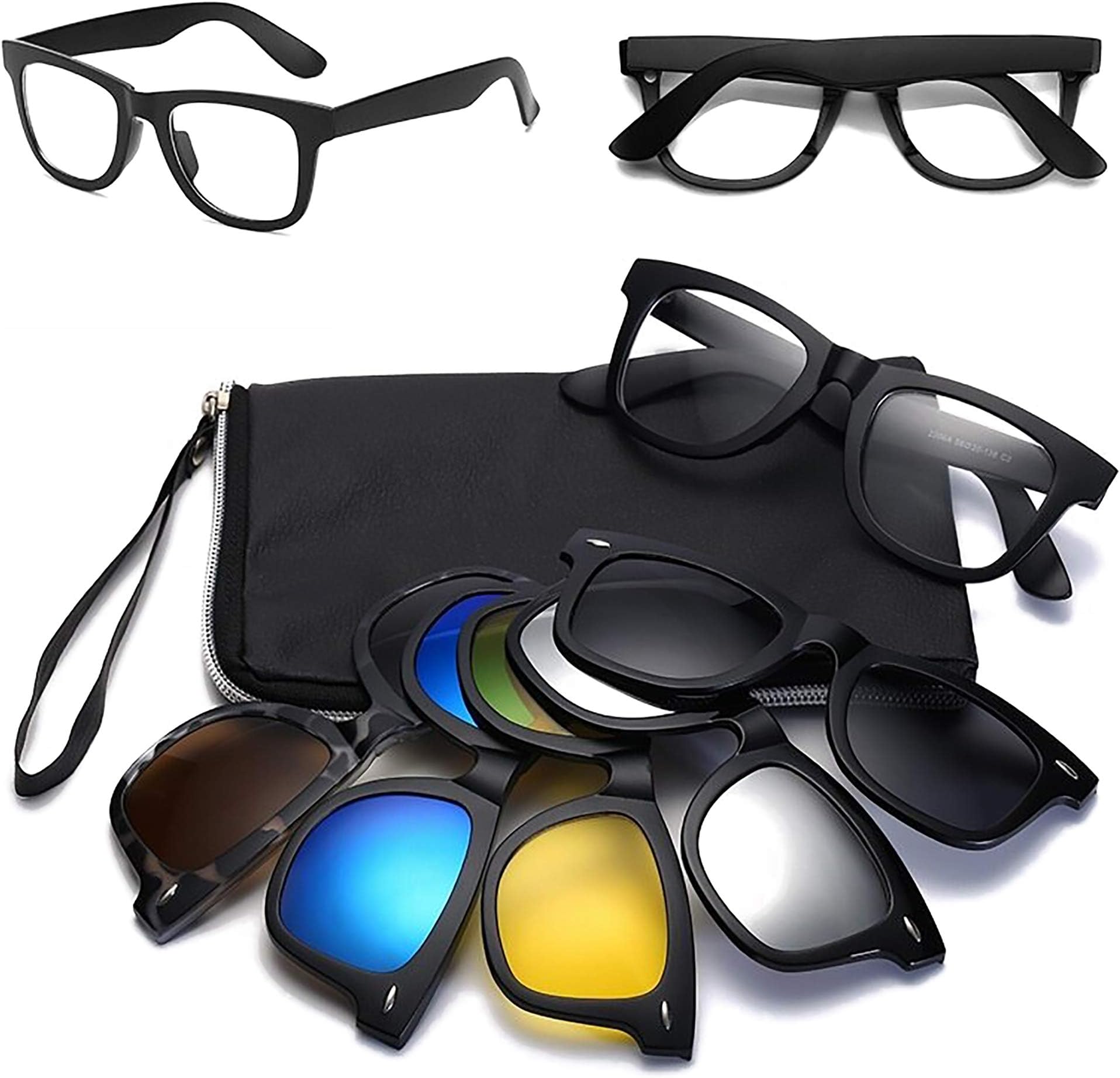 6 In 1 Polarized Magnetic Clipon Rectangular UV Protected Sunglasses Eye Glasses With 400 Night Vision Men Women Unisex