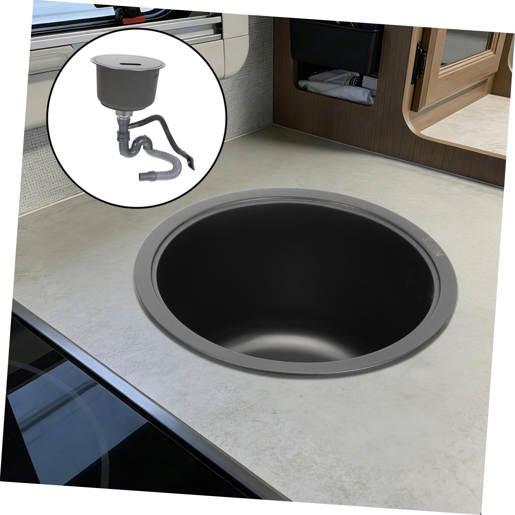 SHINEOFI Fregadero Tamaño 30x28x17 Cm Mini Redondo de Acero Inoxidable 304 con Kit de Desagüe y Doble Instalación para Cocina de Bar y Camper