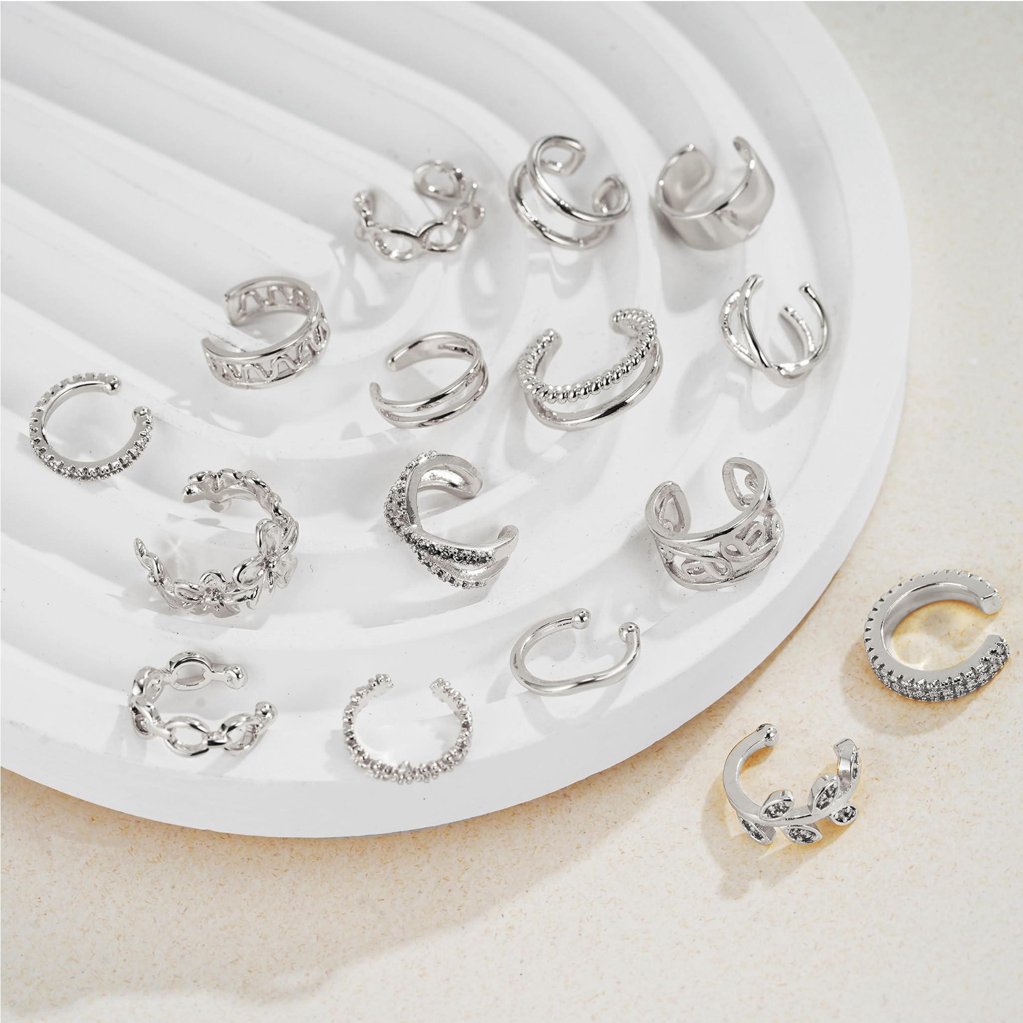 Jewdreamer 16Pcs Ear Cuffs for Women Non Piercing 14K Gold Silver Ear Cuffs Earrings Non Pierced Clips On Cartilage Earring Fake Earrings Lightweight