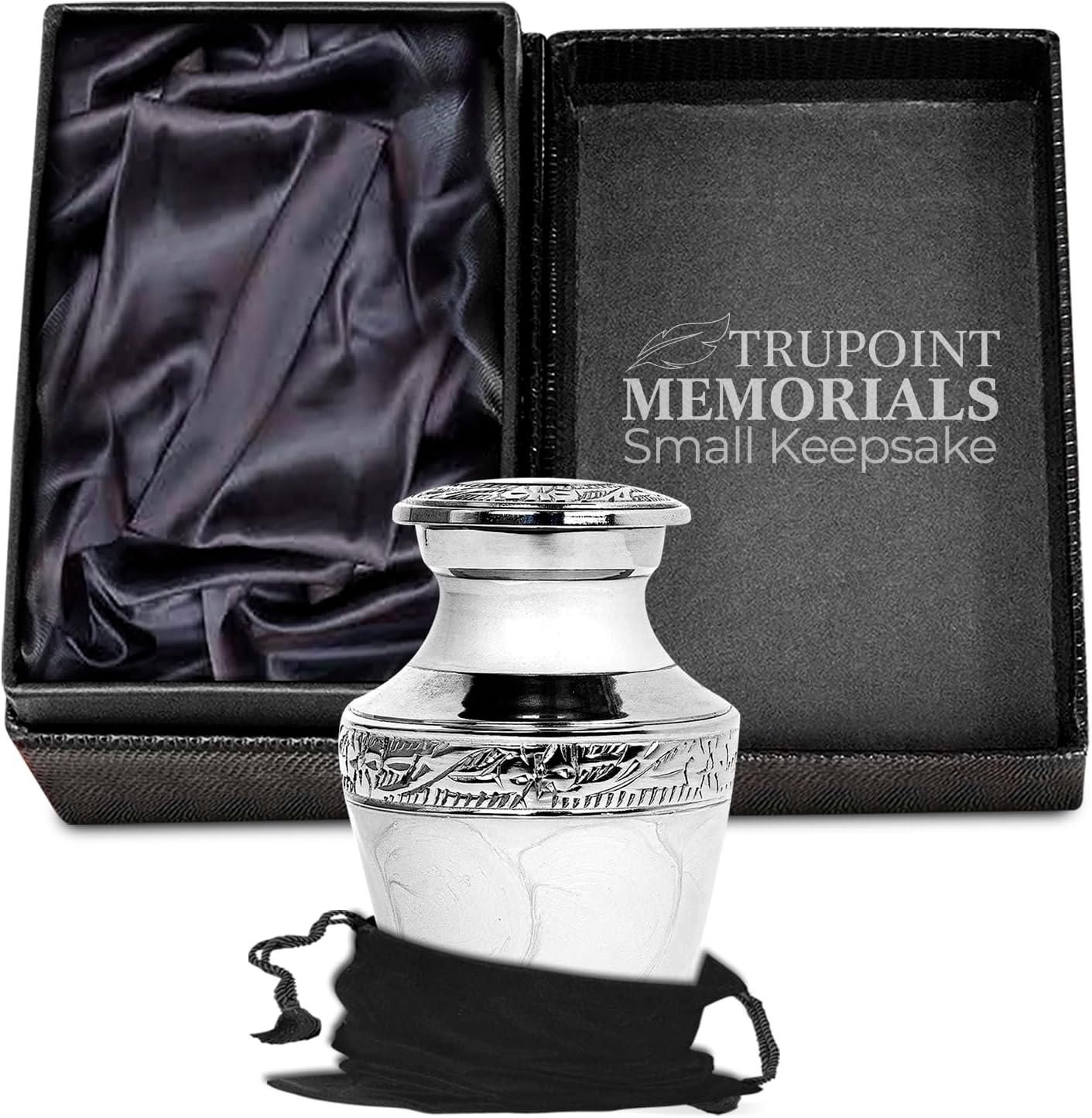 Trupoint Memorials Small Urns for Human Ashes Keepsake, Decorative Mini Cremation Urn for Adult Men and Women, Small Pearl with Silver Lining
