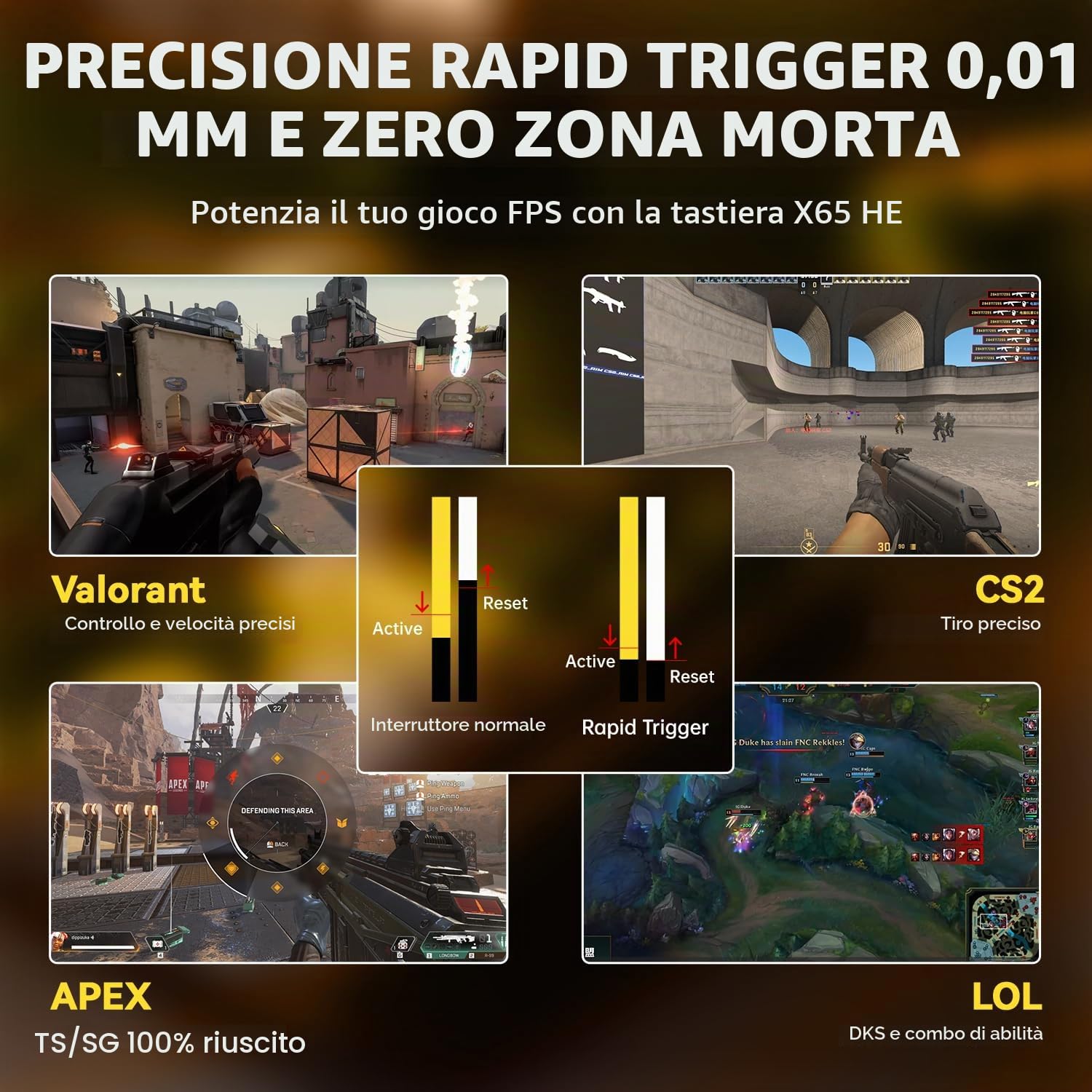 MAMBASNAKE ATTACK SHARK X65 HE Tastiera a Grilletto Rapido, Precisione RT 0,01 mm, 8KHz, Tastiera con Magnetic Switch al 60% con cavo da 8 KHz, Azionamento Regolabile, ST/MT,per PC/Mac, Nero Stellato
